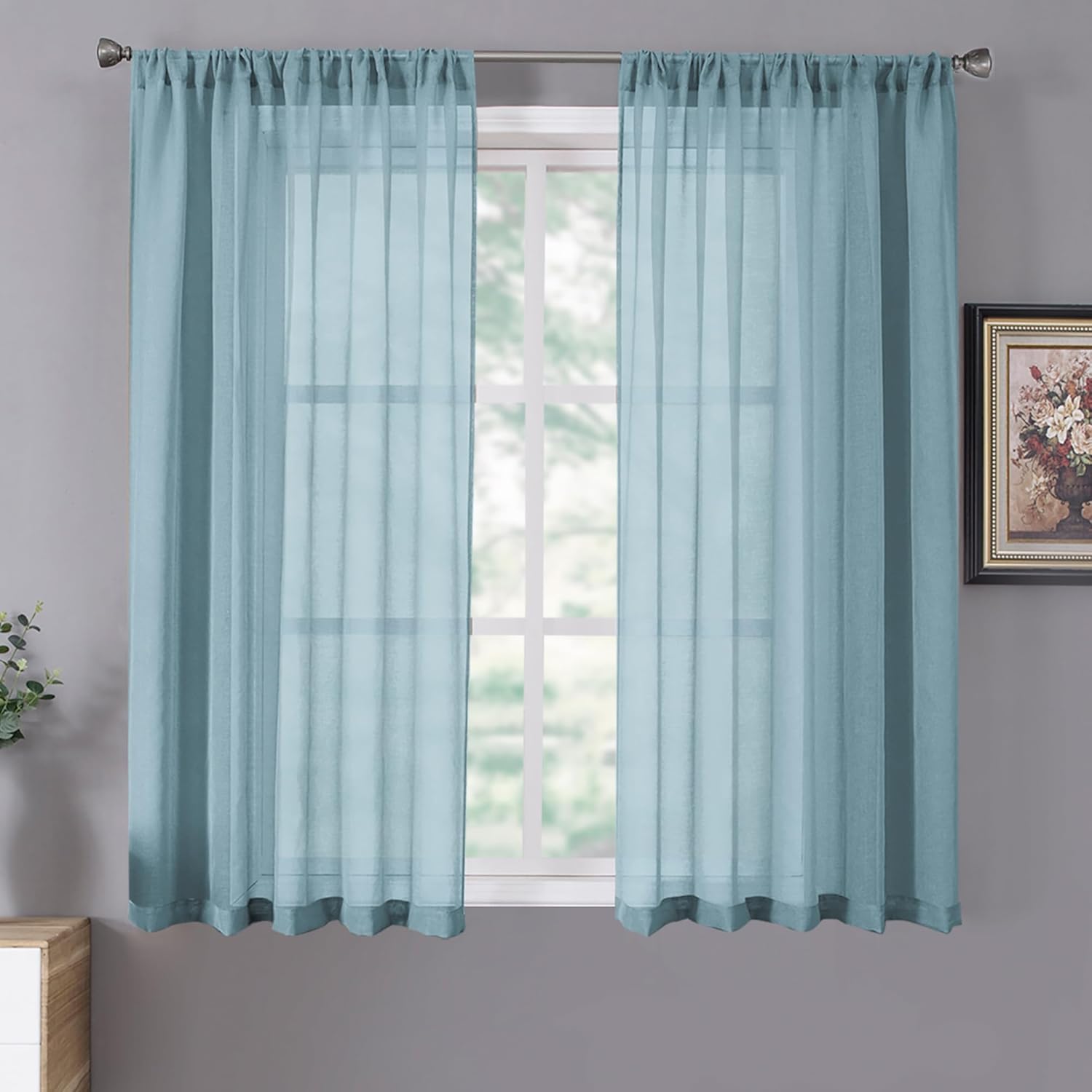 Tollpiz Sheer Curtain Linen Textured Living Room Curtains Sheer Light Filtering Rod Pocket Voile Curtain for Bedroom, 54 x 72 inches Long, White
