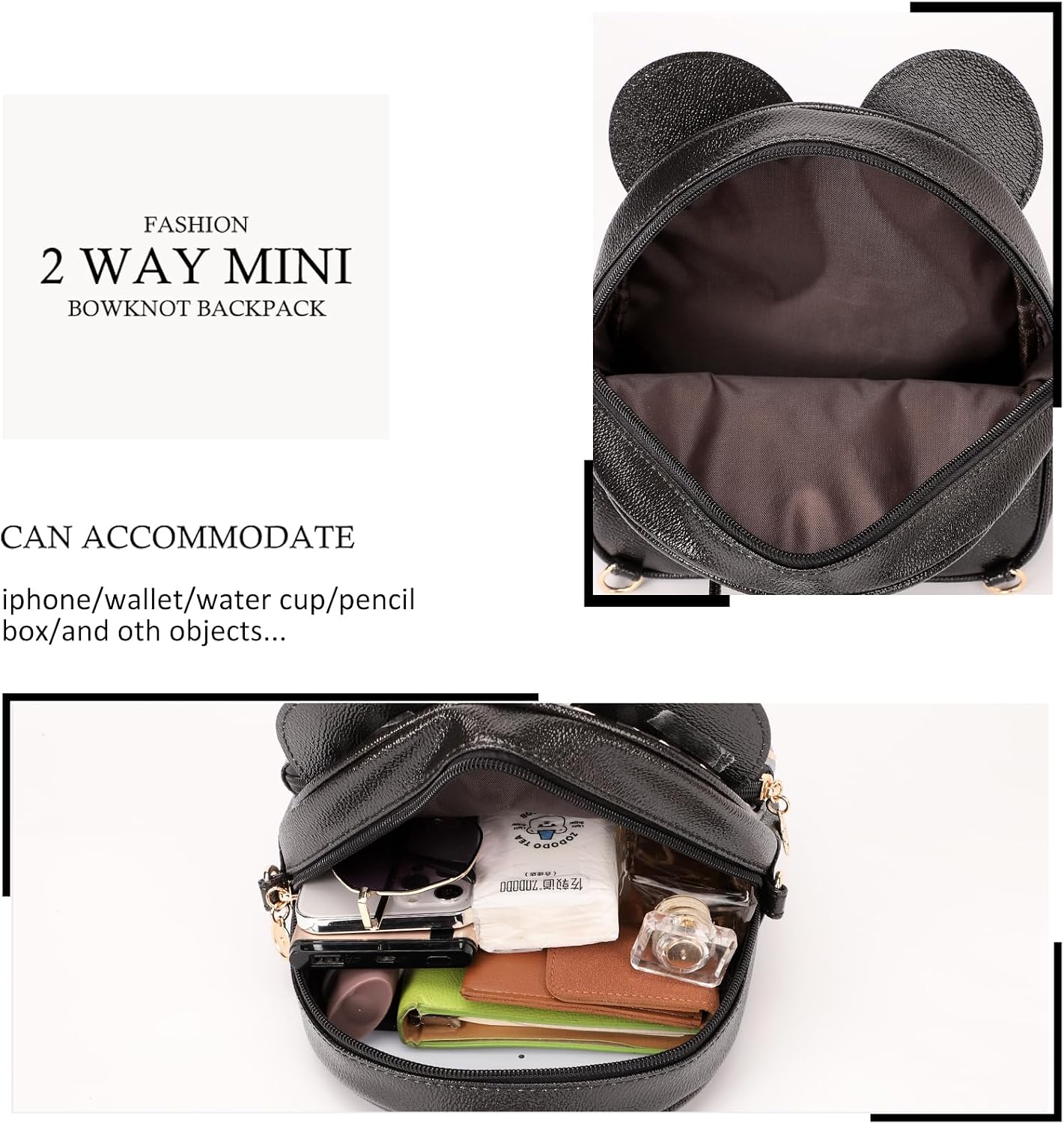 KL928 Girls Mini Backpack Bowknot Polka Dot Cute Small Daypacks Convertible Shoulder Bag Purse for Women