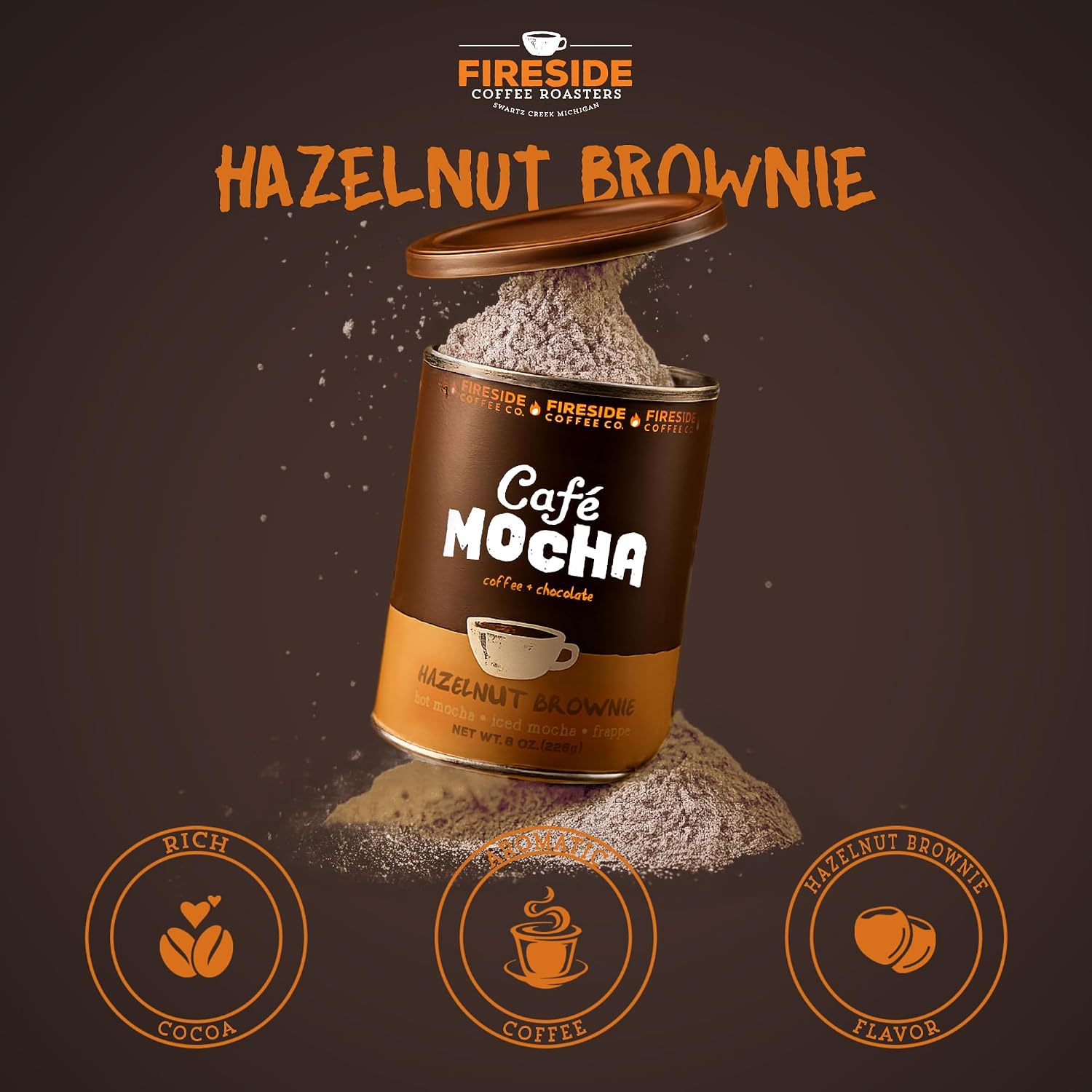 Fireside Coffee Irish Cream Cafe Mocha - Premium Instant Coffee Chocolate Blend - Versatile Caffeinated Drink Mix for Hot, Iced, Milkshake, and Mocha Frappe Mix, Only Add Water and Enjoy, 8 Ounces