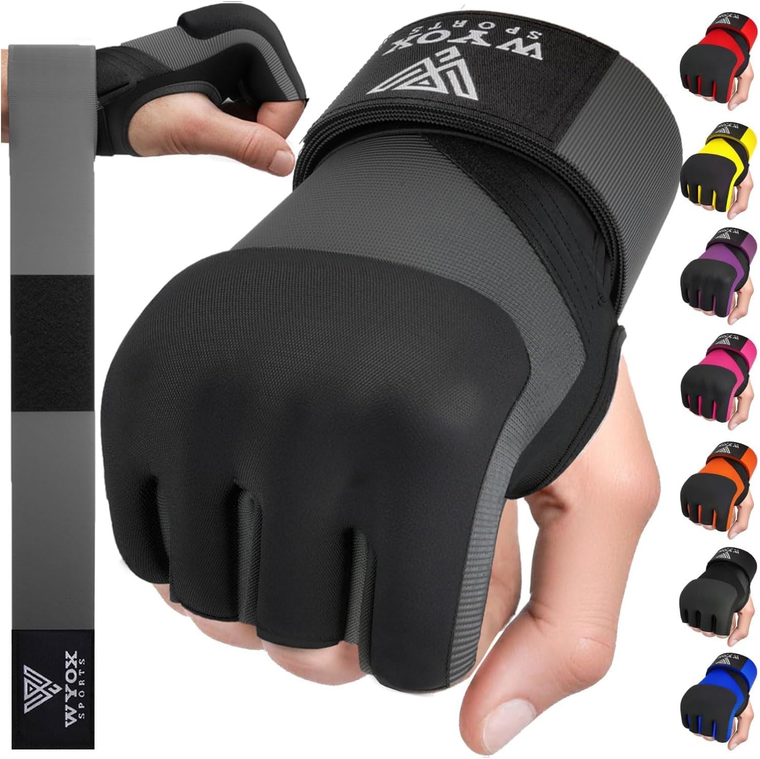 WYOX Neoprene Gel Boxing Hand Wraps Inner Gloves for Men & Women – 80cm/31in Quick Wrist Strap, Padded Knuckle Protection
