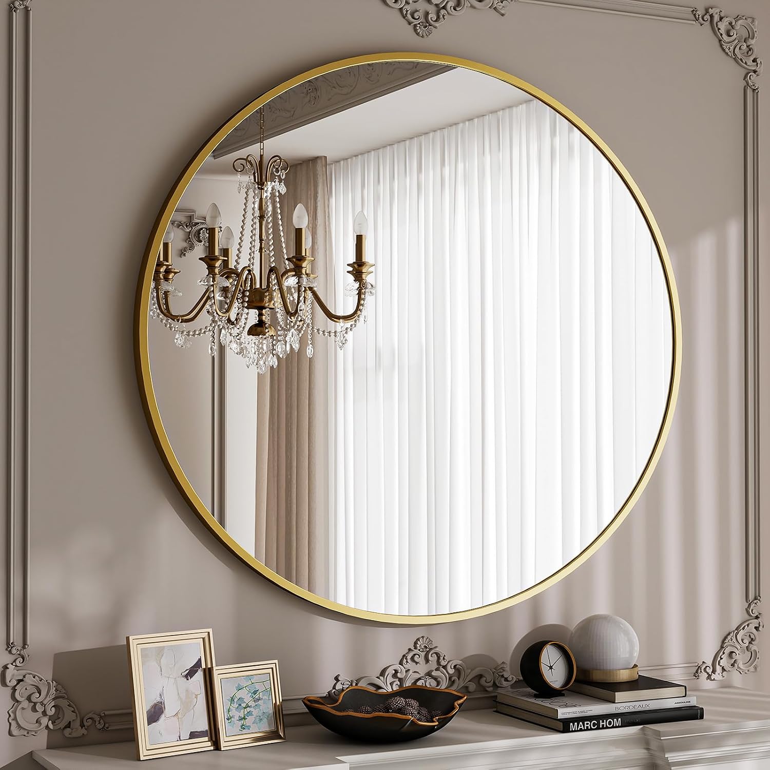 BEAUTYPEAK 24 Inch Round Mirror, Metal Frame Circle Mirror, White