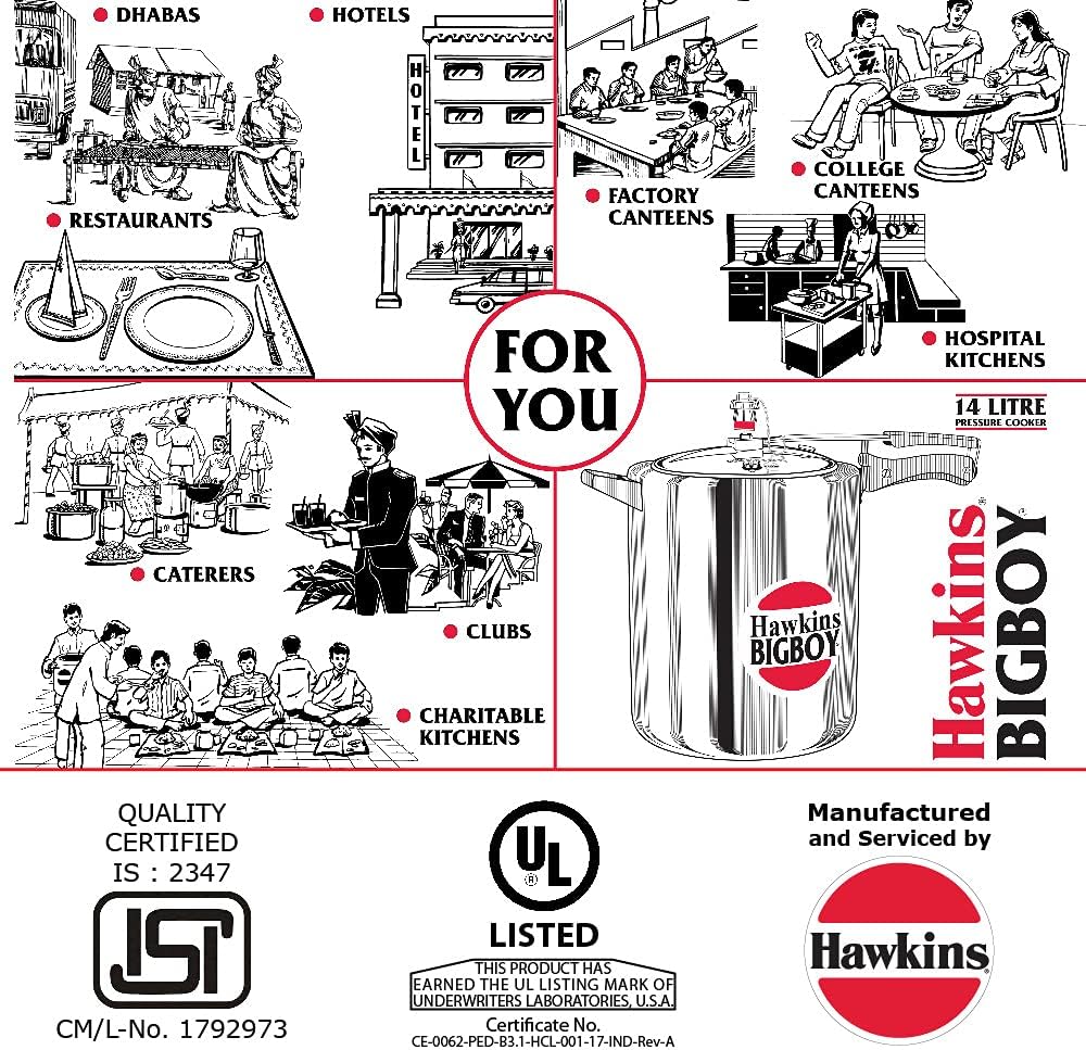 Hawkins Bigboy Aluminum Pressure Cooker, 14 Litres
