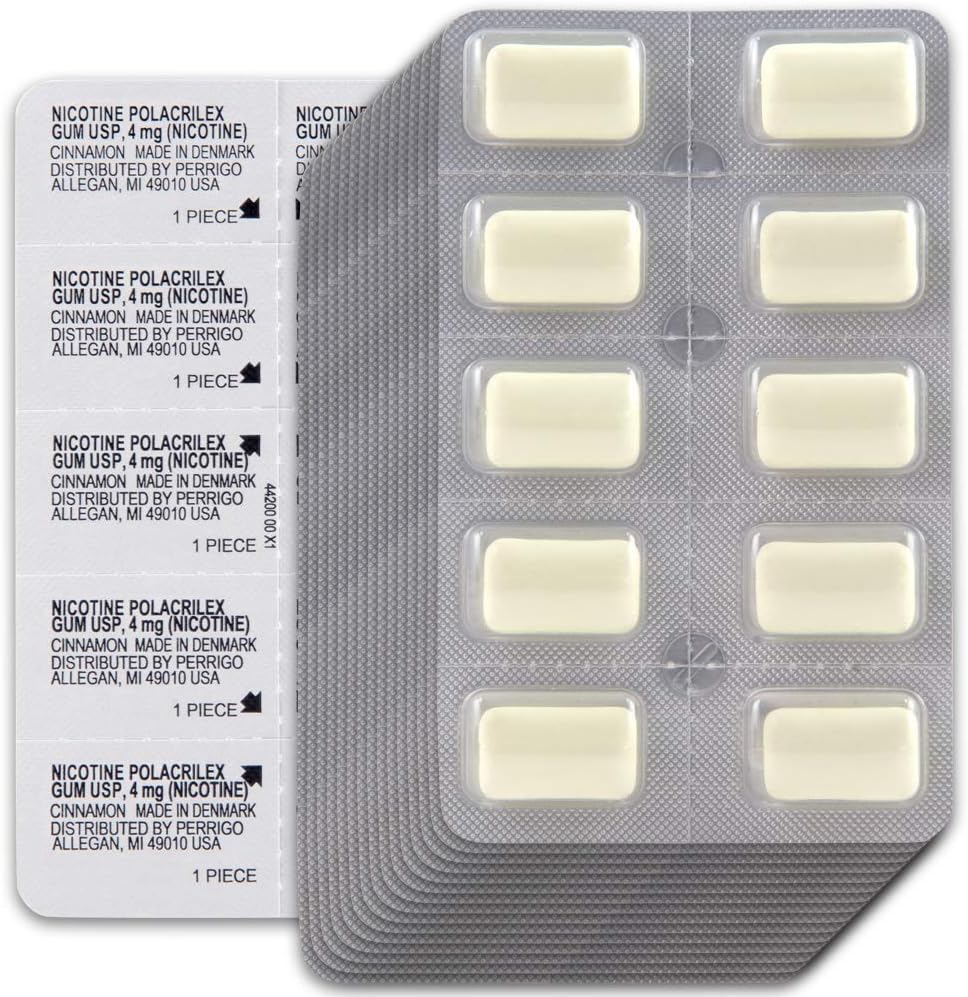 Amazon Basic Care Nicotine Polacrilex Coated Gum 4 mg (nicotine), Cinnamon Flavor, Stop Smoking Aid, Quit Smoking, Reduces Nicotine Cravings, 160 Count