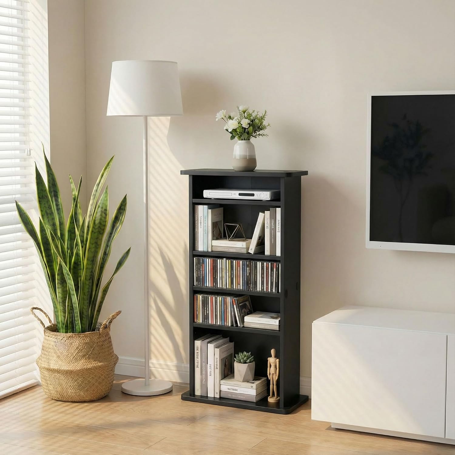 ZENY Multimedia Storage Cabinet DVD Rack Book Shelf Organizer Stand Audio Media Tower, 36" X 19" X 7" Black