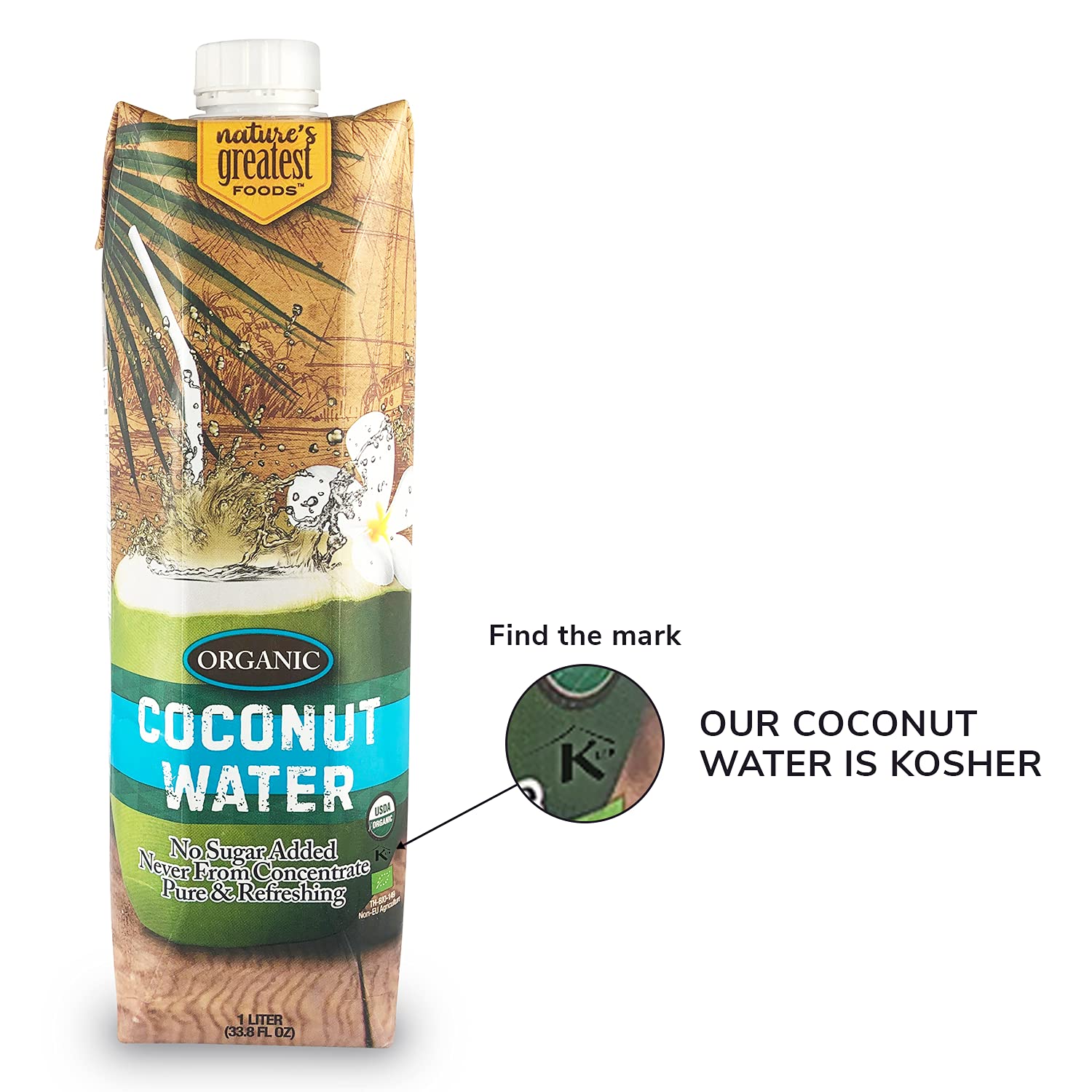 Nature's Greatest Foods Organic Coconut Water, Electrolytes 33.8 Fl Oz, 6Pk