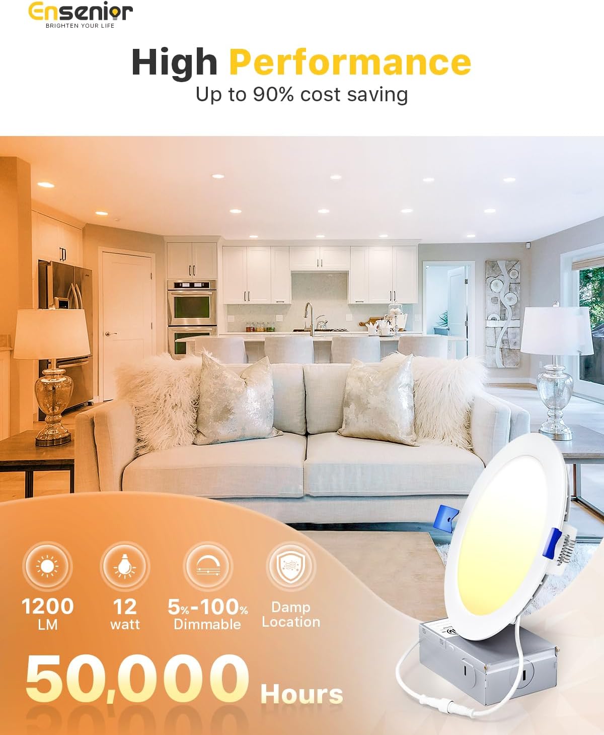 Ensenior 6 Pack 6 Inch LED Recessed Light, 5CCT Dimmable Canless Wafer