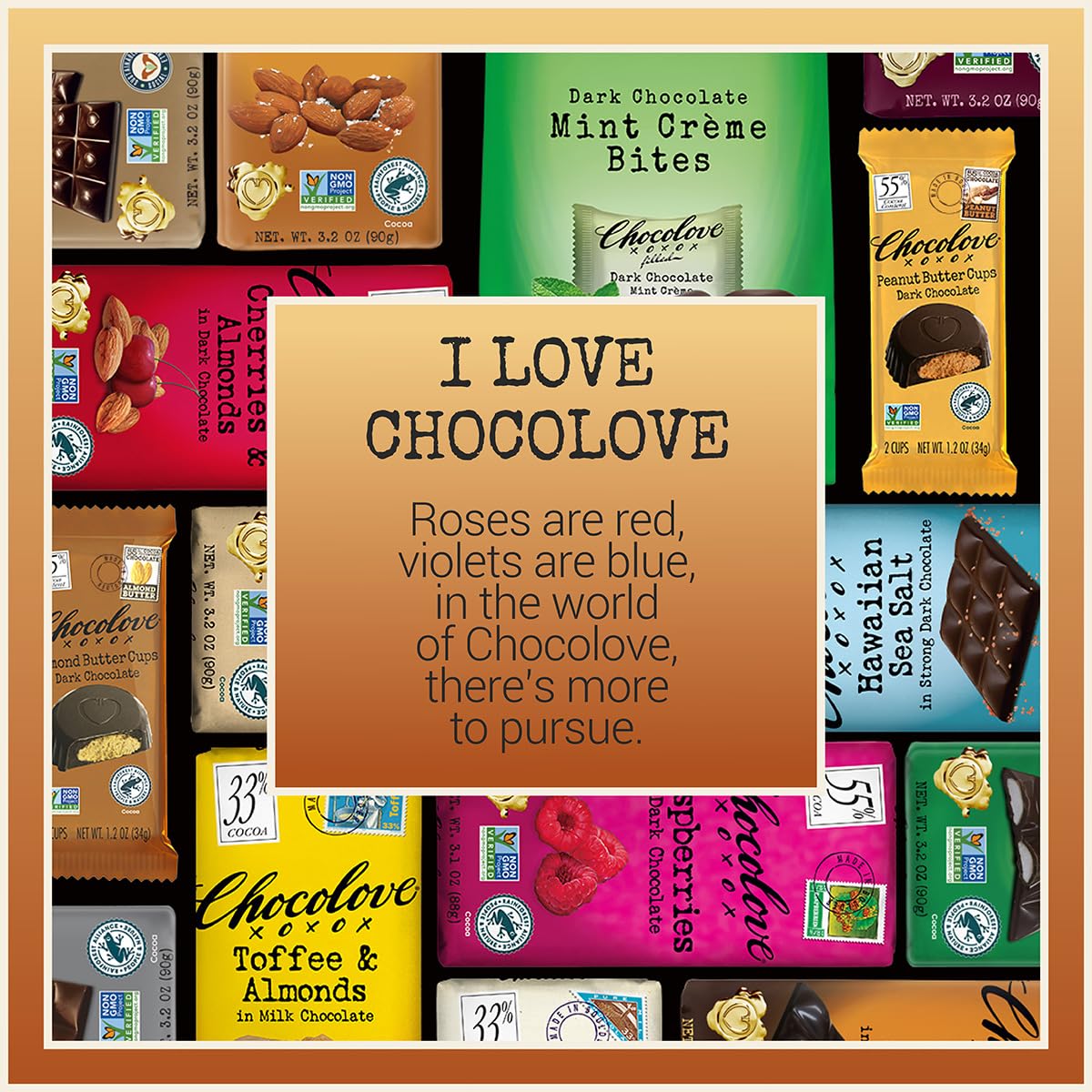 Chocolove Creamy Milk Chocolate Bars | 33% Cocoa | Crafted with Silky Premium Chocolate | Non-GMO, & Gluten-Free, 3.2 oz Bar (12 Pack)