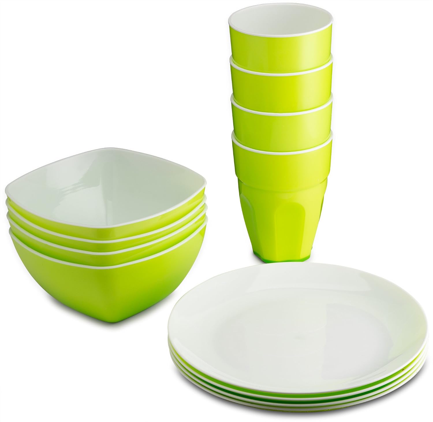 Reusable Plastic Dinnerware Set (12pcs) – Ideal For Kids. Fancy Hard Plastic Plates