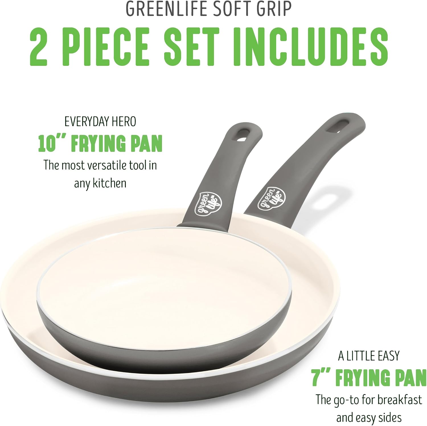 GreenLife 2 Piece (7” & 10”) Ceramic Nonstick Frying Pan Set, Turquoise | PFAS-Free Nonstick Coating, Family Skillet Set, Egg Pan, Omelet Pan, Stay-Cool Handles, Dishwasher & Oven Safe up to 350F