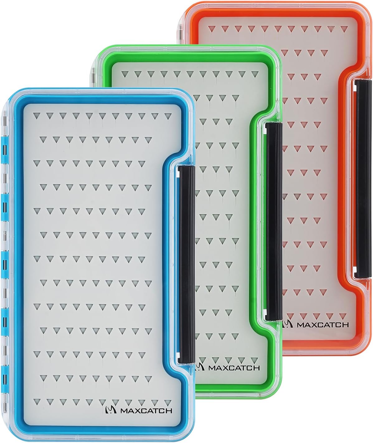M MAXIMUMCATCH Maxcatch 3-PACK Fly Fishing Boxes Set, Super Slim Design, Waterproof Flies Storage Case with Silicone Insert, Blue