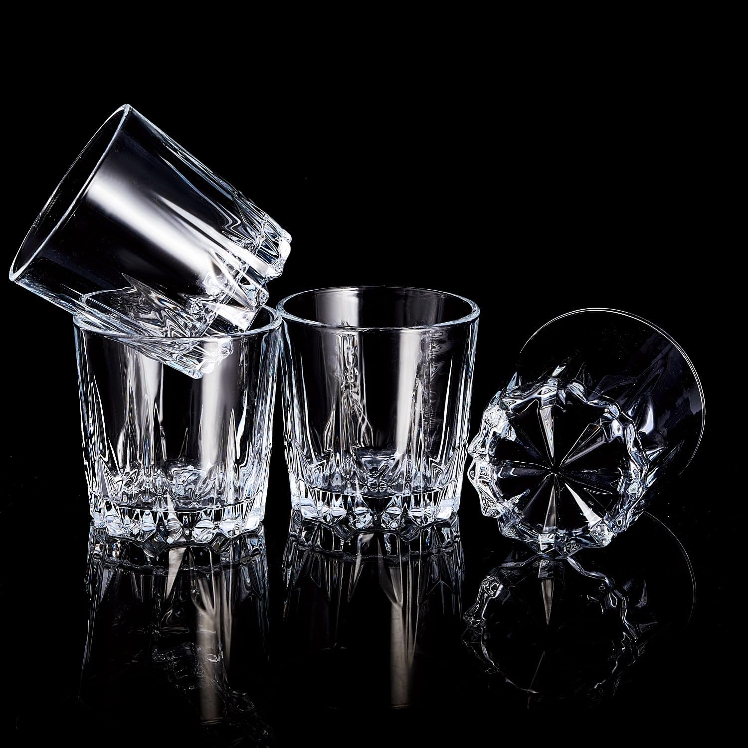 GLASKEY 12 oz Storm Japanese Whiskey Glasses Set of 4, Unique Cognac Glasses, Heavy Thick Bottom Bar Glass for Scotch Bourbon Rum Gin Water Cocktail,Gifts Men Gifts Ideas
