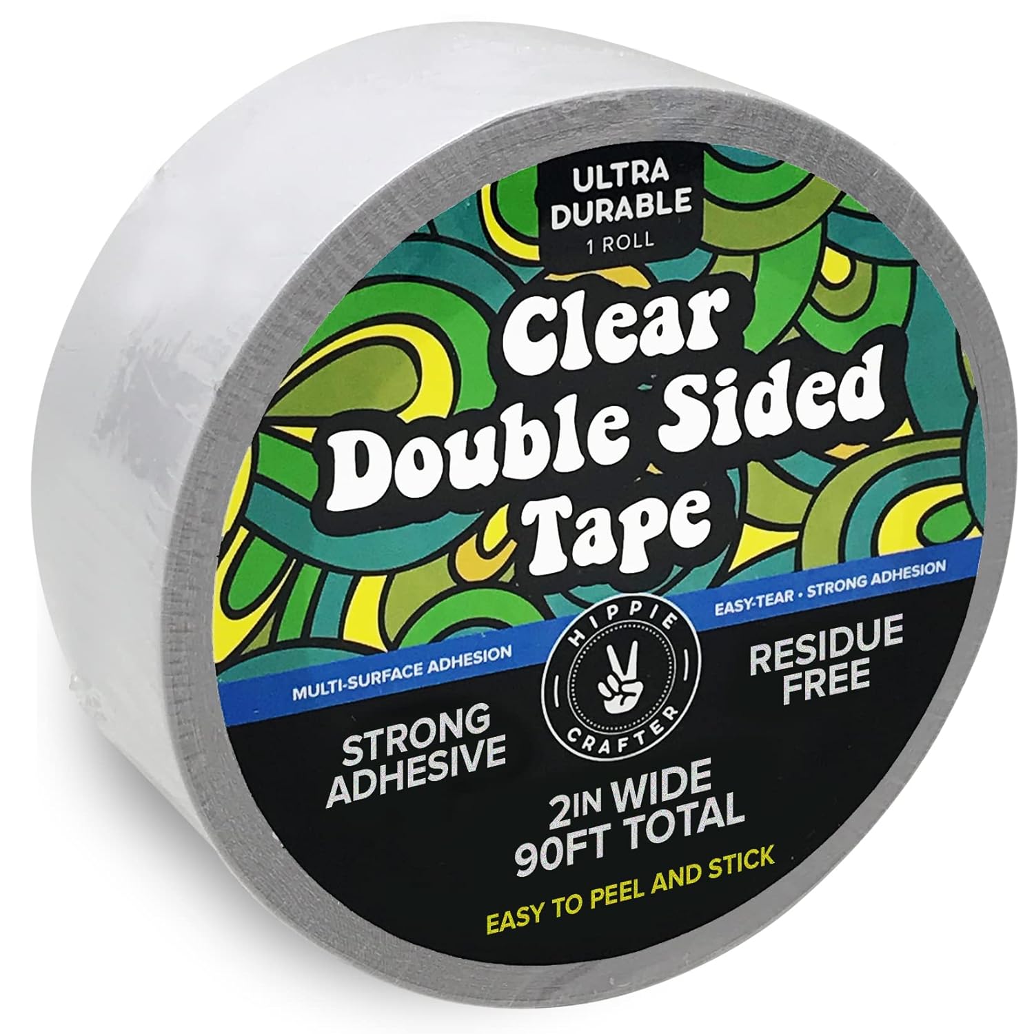 HIPPIE CRAFTER Clear Double Sided Tape, 2 Inch Wide Heavy-Duty Adhesive, Removable Mounting Tape for Posters, Carpets, Wall-Safe Use, Crafts