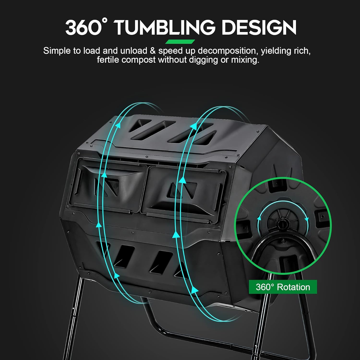 F2C Compost Bin Outdoor 43 Gallon Garden Dual Chamber Composter Bin - Bundled with Pearson's Gardening Gloves, BPA Free, Heavy-Duty Steel Frame