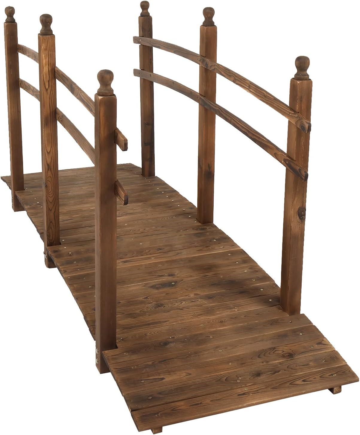 VINGLI 5 ft Garden Bridge, Classic Wooden Arch with Safety Rails Stained Finished Footbridge, Decorative Pond Landscaping, Backyard, Creek or Farm