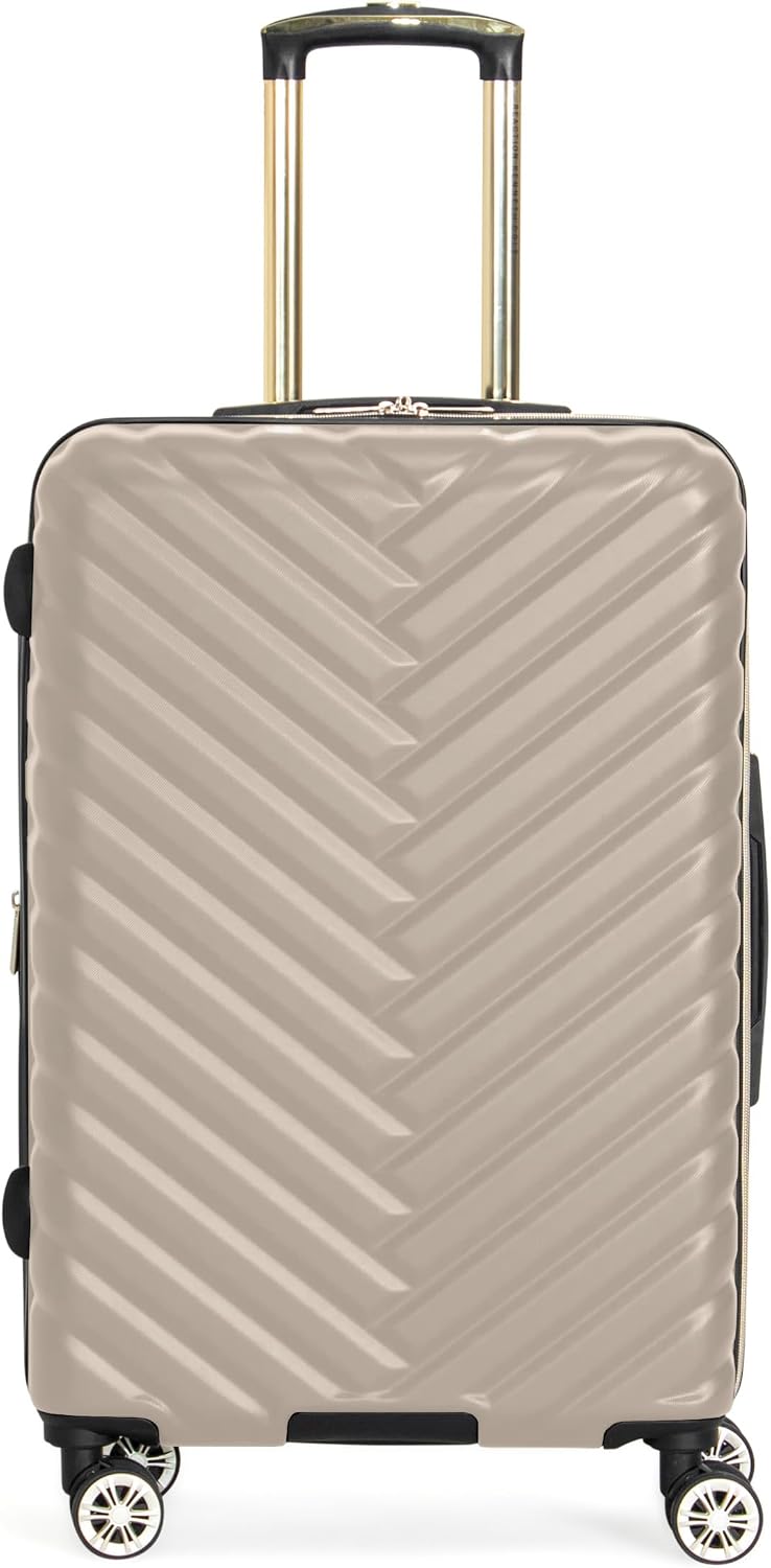 Kenneth Cole REACTION Madison Square Lightweight Hardside Chevron Expandable Spinner Luggage, Black, (28-Inch Checked)