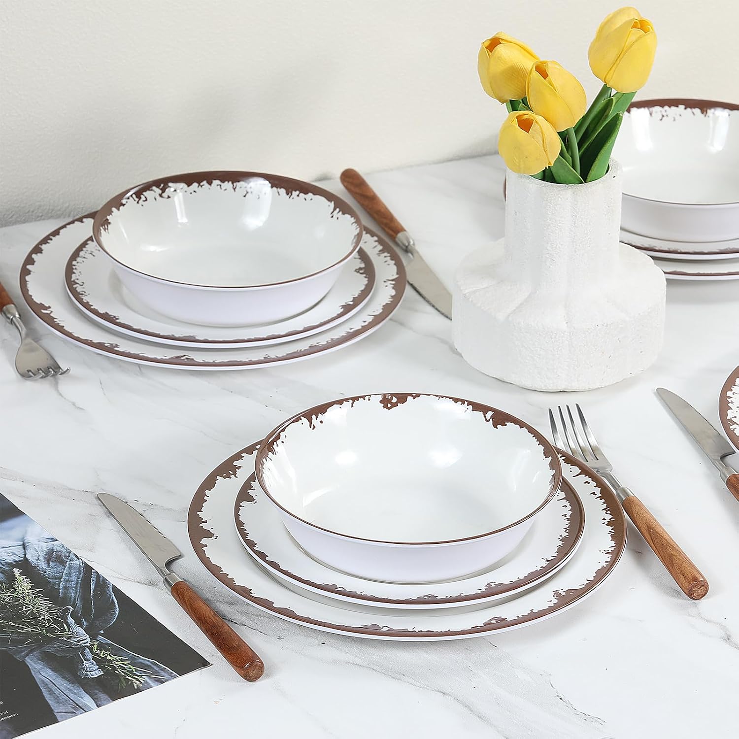 Rustic Melamine Dinnerware Set,12-Piece Plates and Bowls Sets,Yinshine Unbreakable Melamine Dish Set,Lightweight,Service for 4,Dishwasher Safe,Green