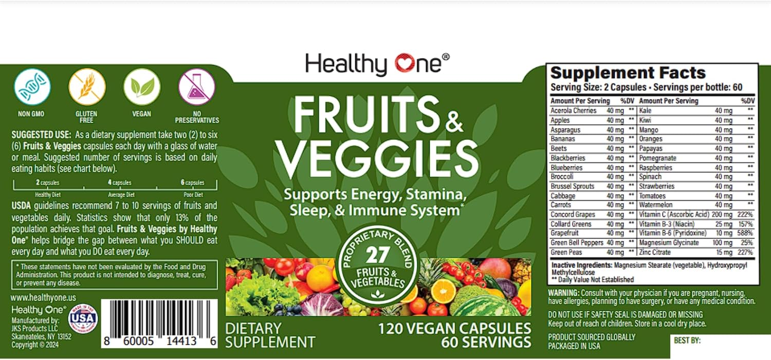 Healthy Fruits & Veggies, 27-in-1 Formula, GLP1 Support, Superfoods - 150ct | Immun & GLP1 Support, 1 Serving = 3 Servings Fruits & Vegetables, Energy & Focus, High Fiber, Antioxidants, Kid Safe