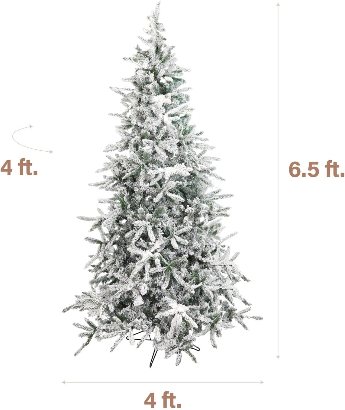 Fraser Hill Farm 7.5-Ft. Mountain Pine Flocked Artificial Christmas Tree with Stand, Unlit Foldable Fake Tree with Realistic Snowy Foliage for Home Decoration
