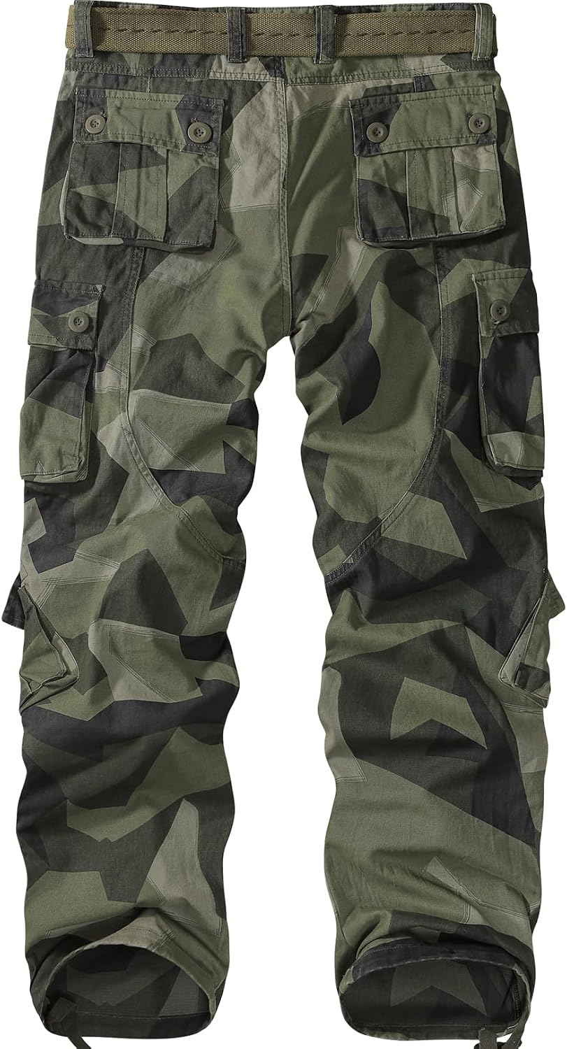 Mens Cargo Pants Camo Work Tactical Rip Stop BDU Casual Army Military Pants | 100% Cotton,Wear Resistant,Breathable,Sweat-absorbent,Men's Wild Cargo Pants with 8 Pockets,Relaxed Loose Fit Hiking Pants