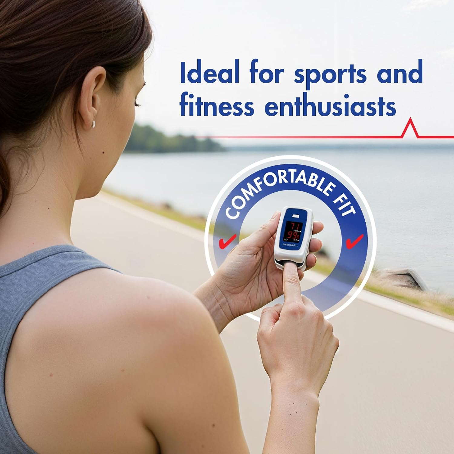 SmartHeart Fingertip Pulse Oximeter | Pulse Rate Monitor, Blood Oxygen Saturation, LED Display, Portable for Home & Sports Use