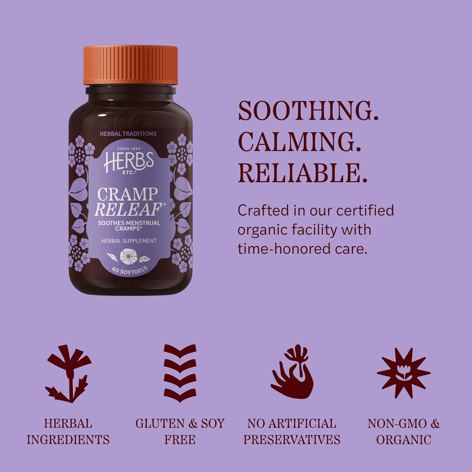 Herbs Etc. Cramp ReLeaf (Menstrual) Softgels - Cycle Support Supplement that Soothes Cramps - Black Haw