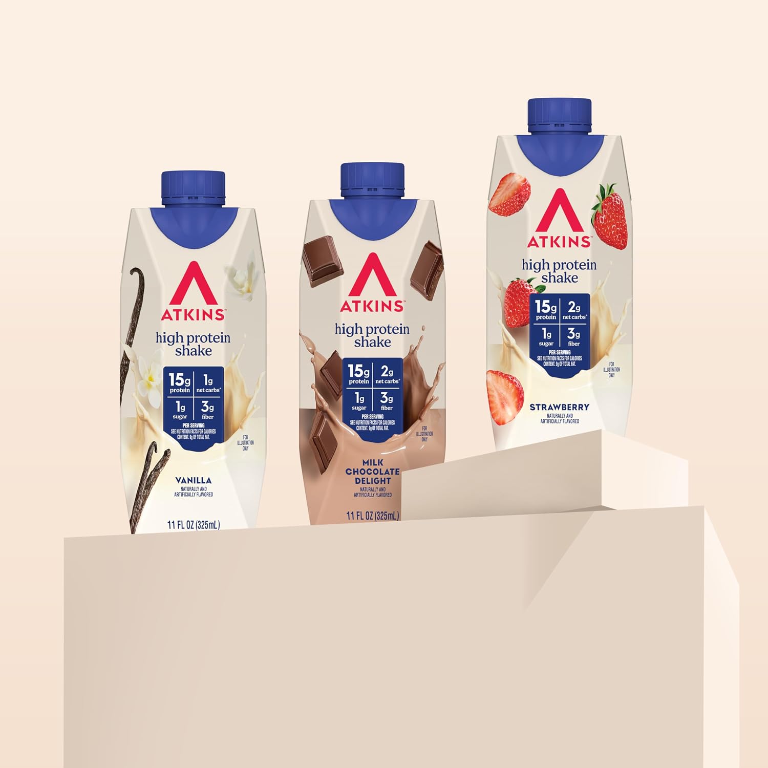 Atkins Milk Chocolate Delight High Protein Shake, 15g Protein, 12 Count | 15g Protein, 3g Fiber, 2g Net Carb, 1g Sugar, Chocolate Flavored, Keto Friendly, Ready to Drink, 12 Count