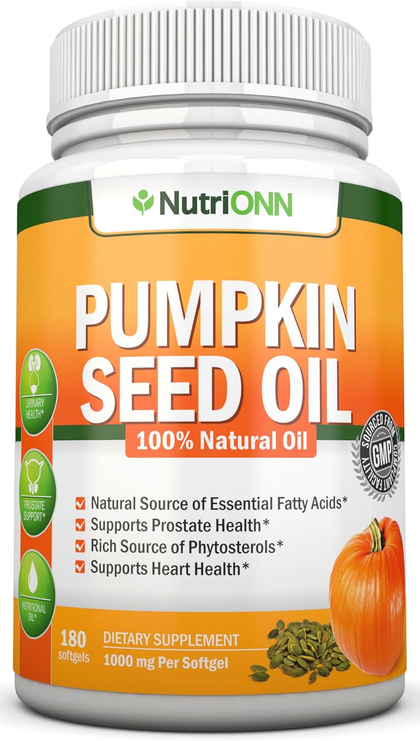 NutriONN Pumpkin Seed Oil - 1000MG - 180 Softgels - Cold-Pressed Natural Pumpkin Seed Oil - Natural Source of Essential Fatty Acids - Great for Hair