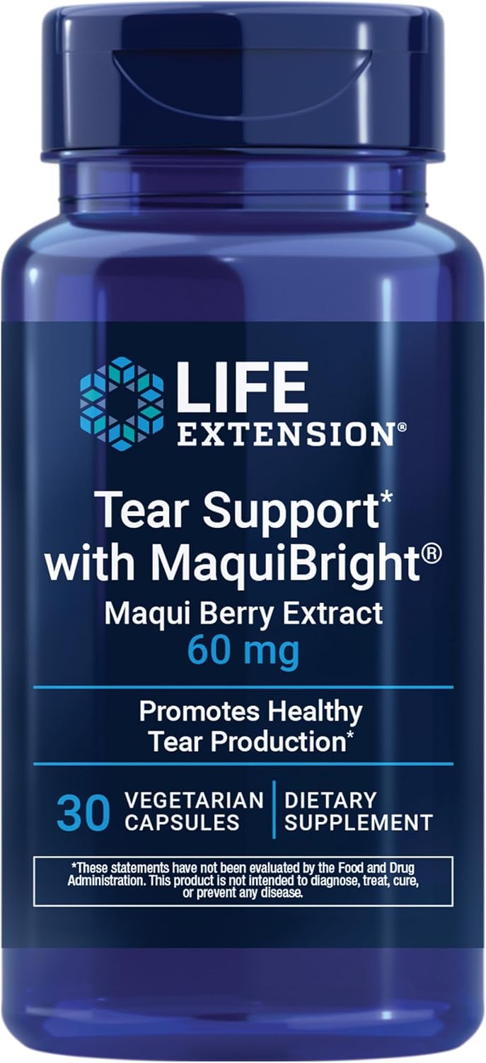 Life Extension Tear Support with MaquiBright®, 60 mg, maqui berry extract for dry eyes, supports eye health, encourages tear production, gluten-free