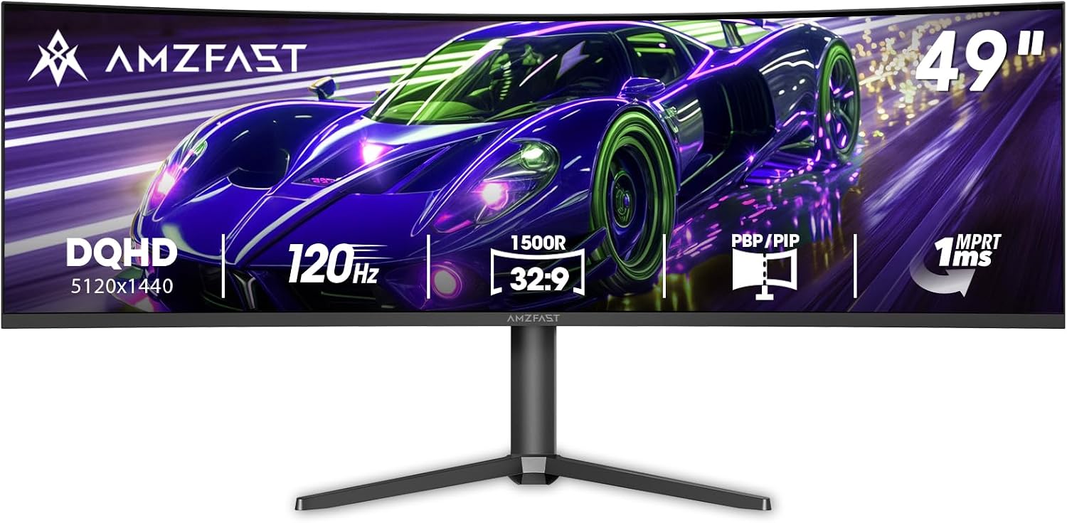 Amzfast 34 Inch Curved Monitor 240Hz UWQHD (3440x1440) Gaming Monitor, 1ms G-SYNC Compatible, 1500R, PIP/PBP, HDR400, 96% DCI-P3, Tilt/Swivel/Height Adjustable, TÜV Rheinland, HDMI 2.1, AMZG34C8 Pro