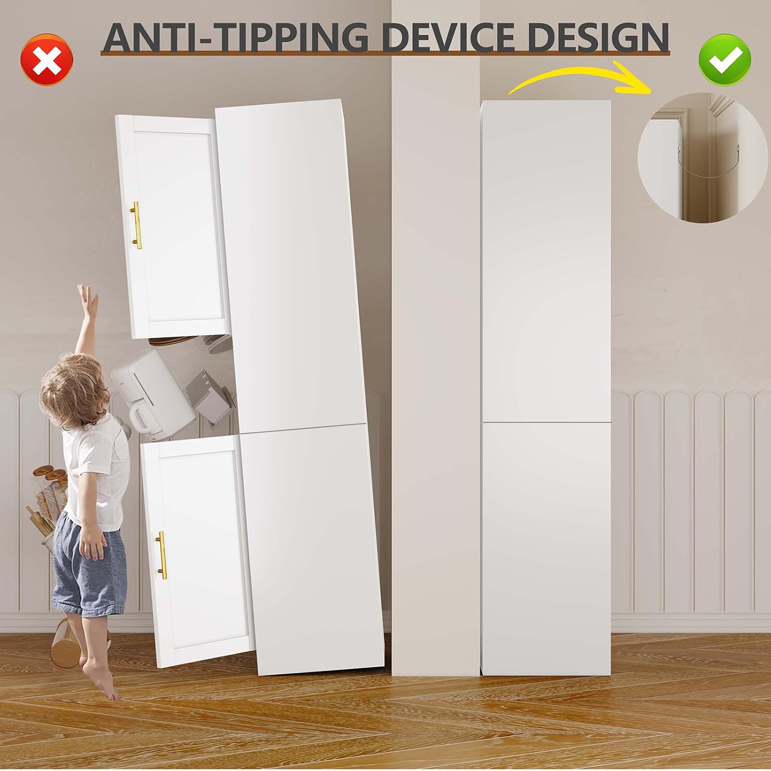 pozdeg 67" Tall Narrow White Metal Storage Cabinet | 2 Doors, 4 Adjustable Shelves, Freestanding Slim Pantry Organizer for Bathroom Kitchen Living Room