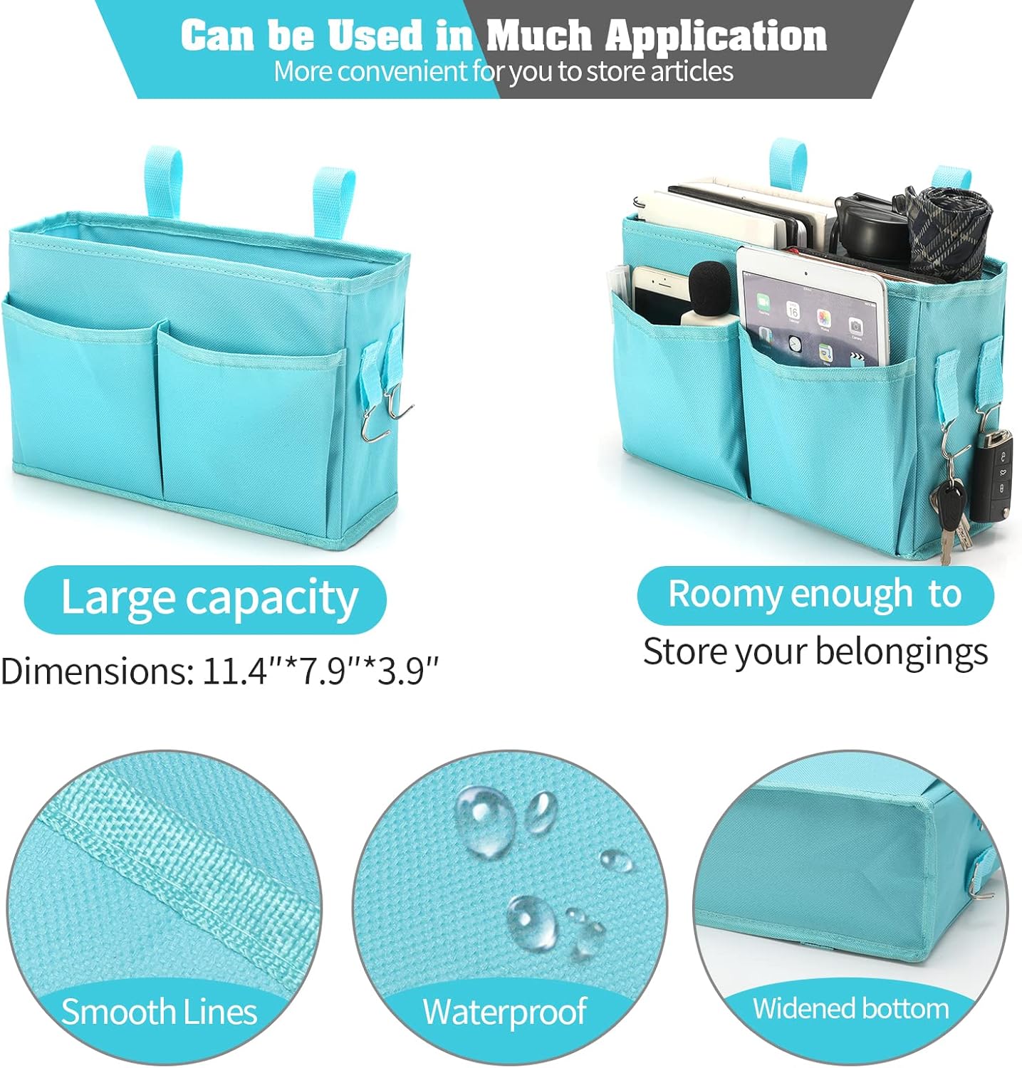 Bseash Bunk Bed Organizer, Bedside Caddy Hanging Bed Organizer Storage Bag 8 Pockets, for College Dorm Rooms Bed, Hospital Bed, Baby Bed Rails