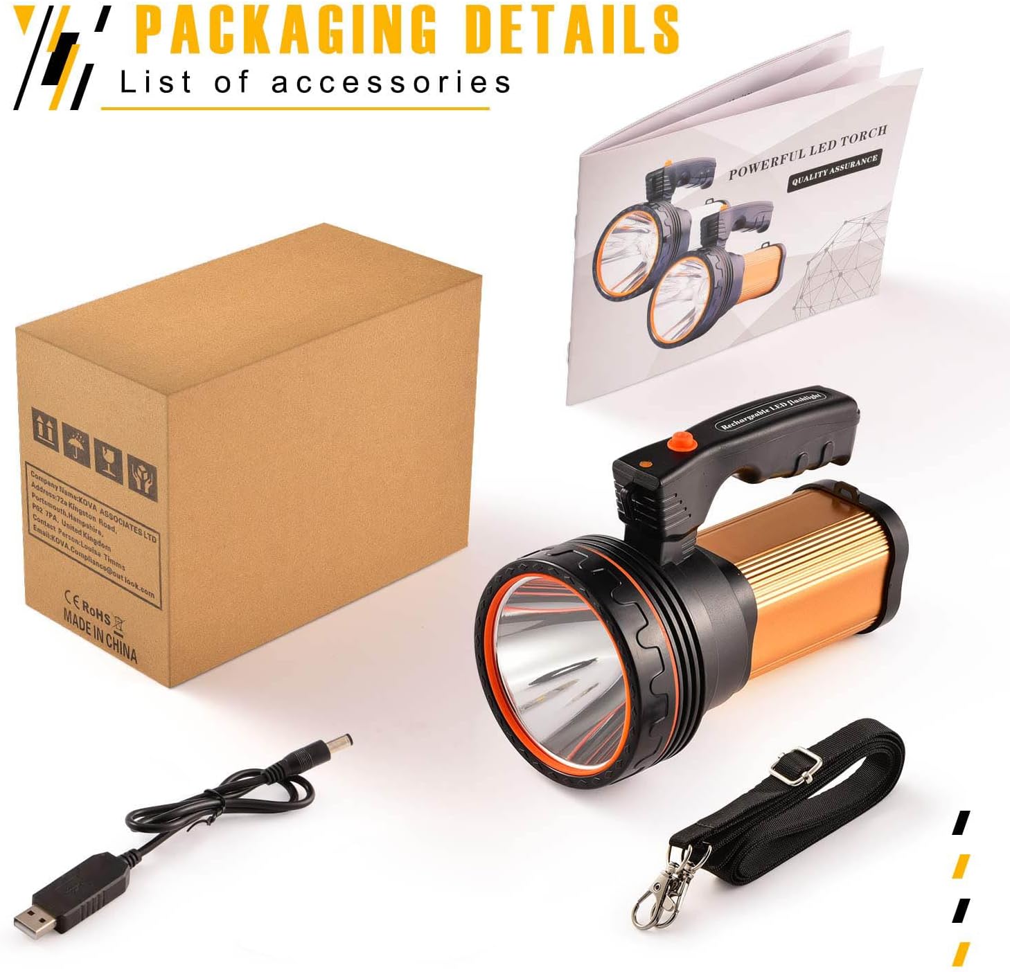 Flashlights High Lumens, 9000LM Spotlight Flashlights, IPX5 Waterproof Flashlight