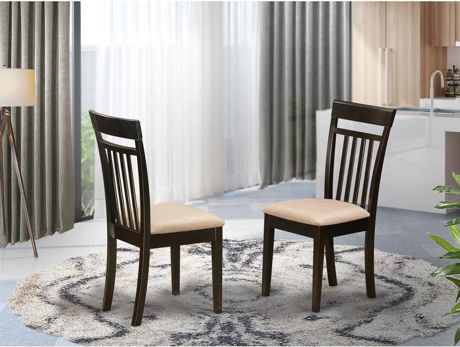 East West Furniture CAC-MAH-LC Capri Kitchen Dining Chairs - Faux Leather Upholstered Solid Wood Chairs, Set of 2, Mahogany