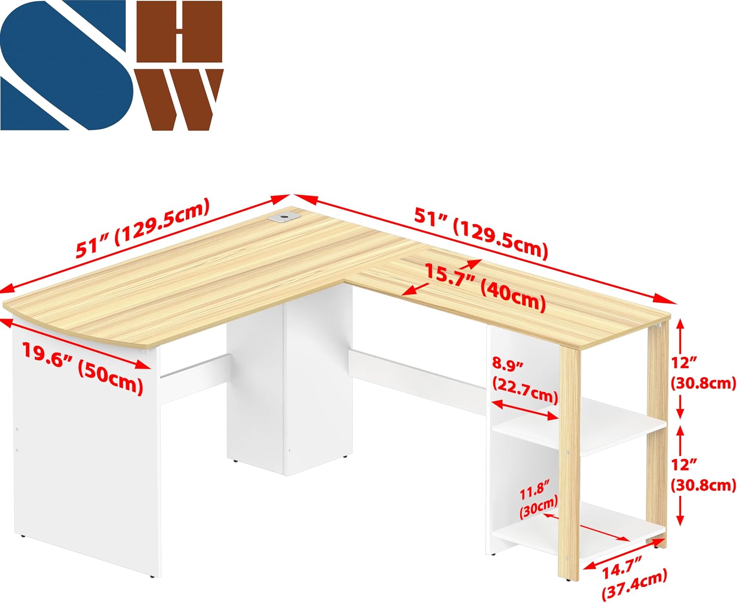 SHW 51 x 51 L-Shaped Home Office Wood Corner Desk with Storage, Espresso | Integrated Book Shelves
