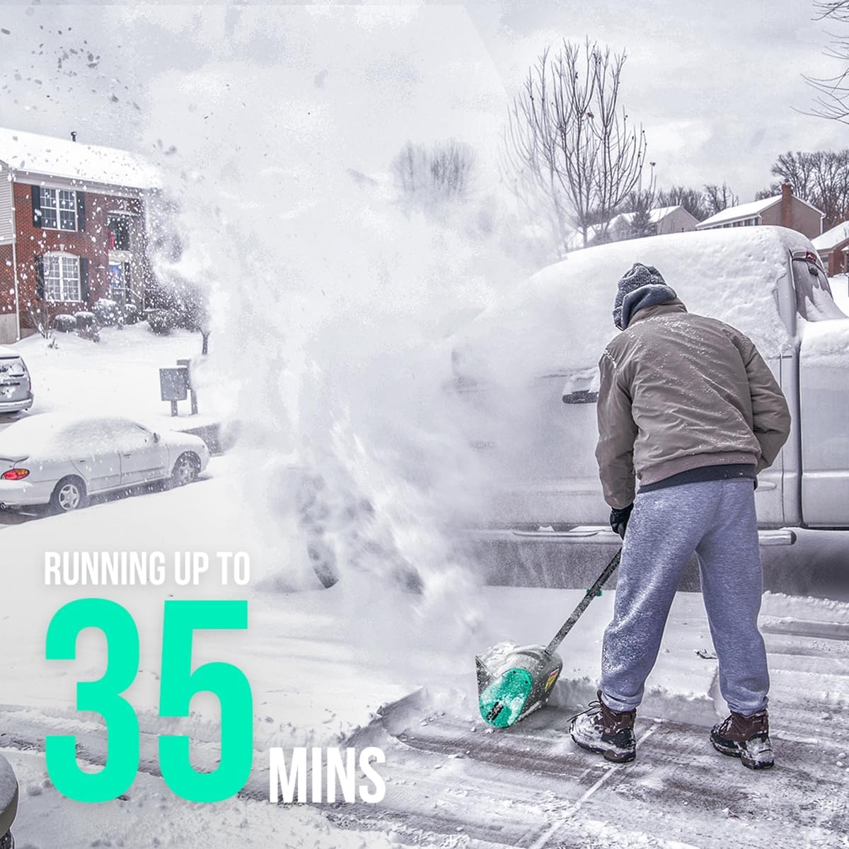 Litheli Cordless Snow Shovel, 20V 12-Inch Battery Powered Snow Thrower, Battery Snow Blower with Auxiliary Handle, with 4.0Ah Li-ion Battery & Charger