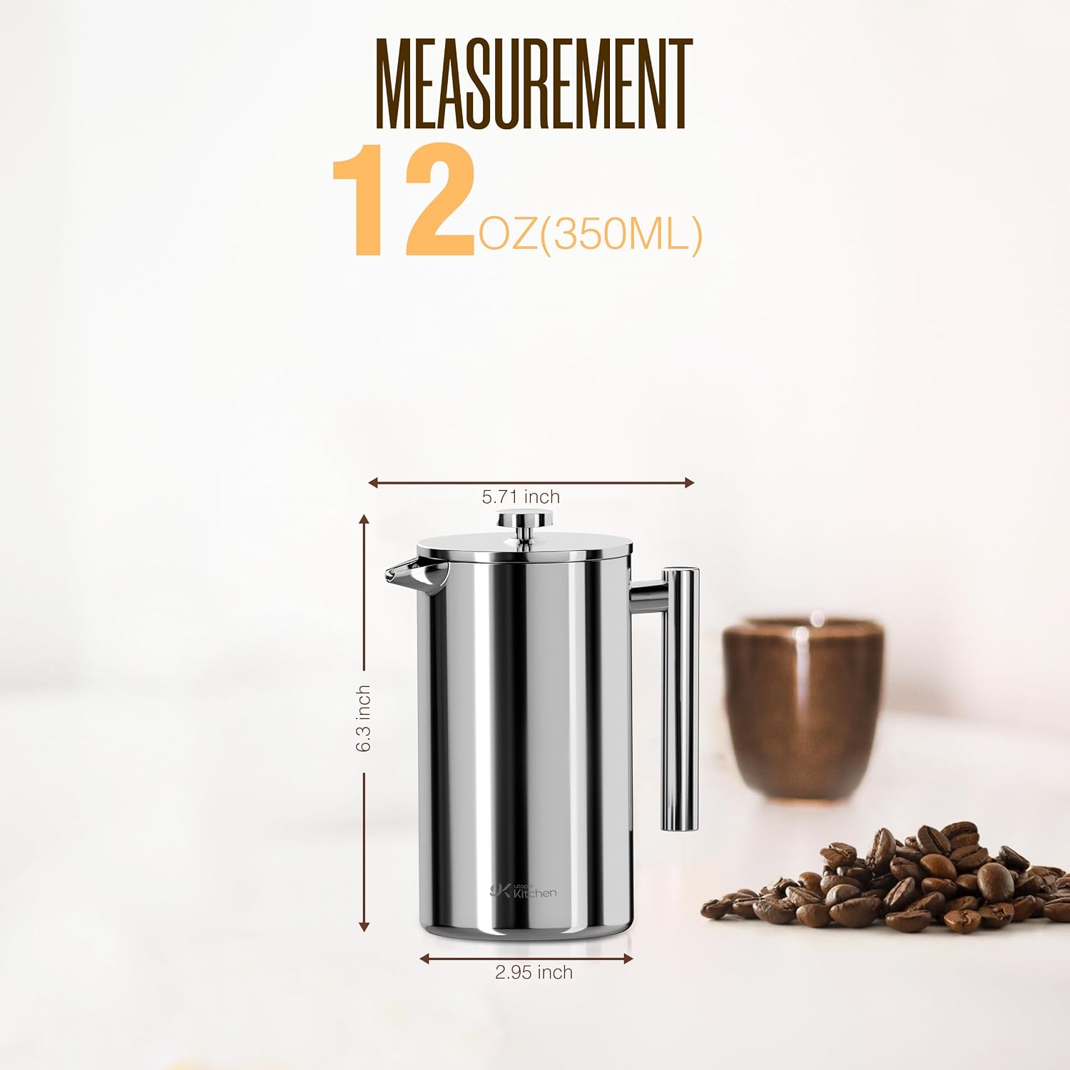 Utopia Kitchen 304 Grade Stainless Steel French Press 34 Oz, Silver | Double Wall Insulated Coffee Press with 4-Level Filtration System, Include 2 Extra Filters, Rust-Free, Dishwasher Safe