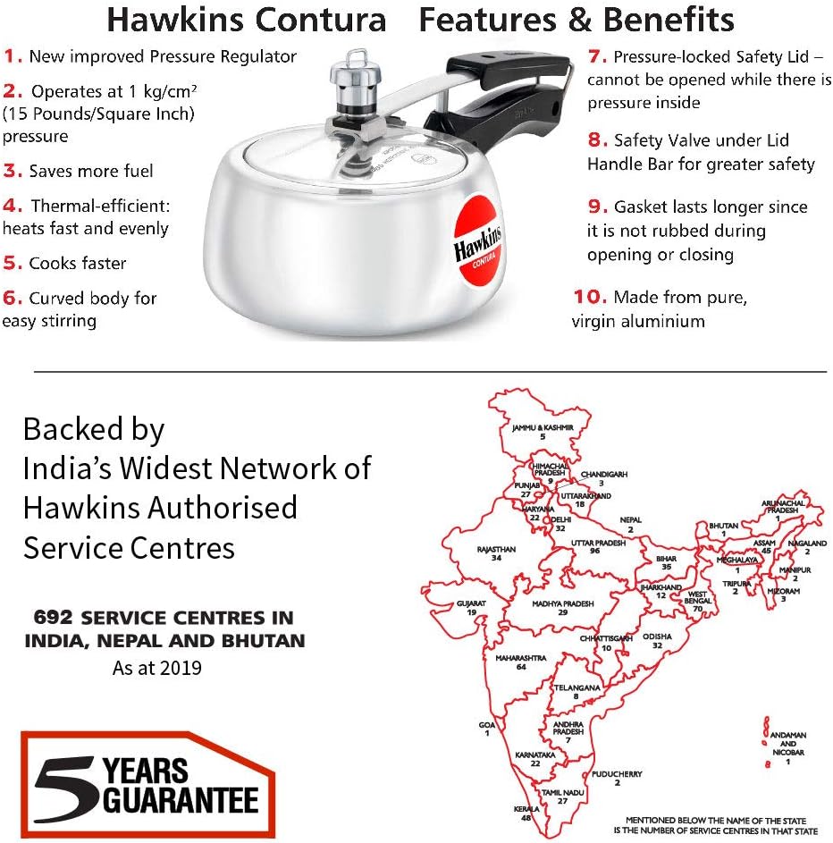 Hawkins 3.5 Litre Contura Pressure Cooker, Handi Inner Lid Cooker, Silver (HC35)