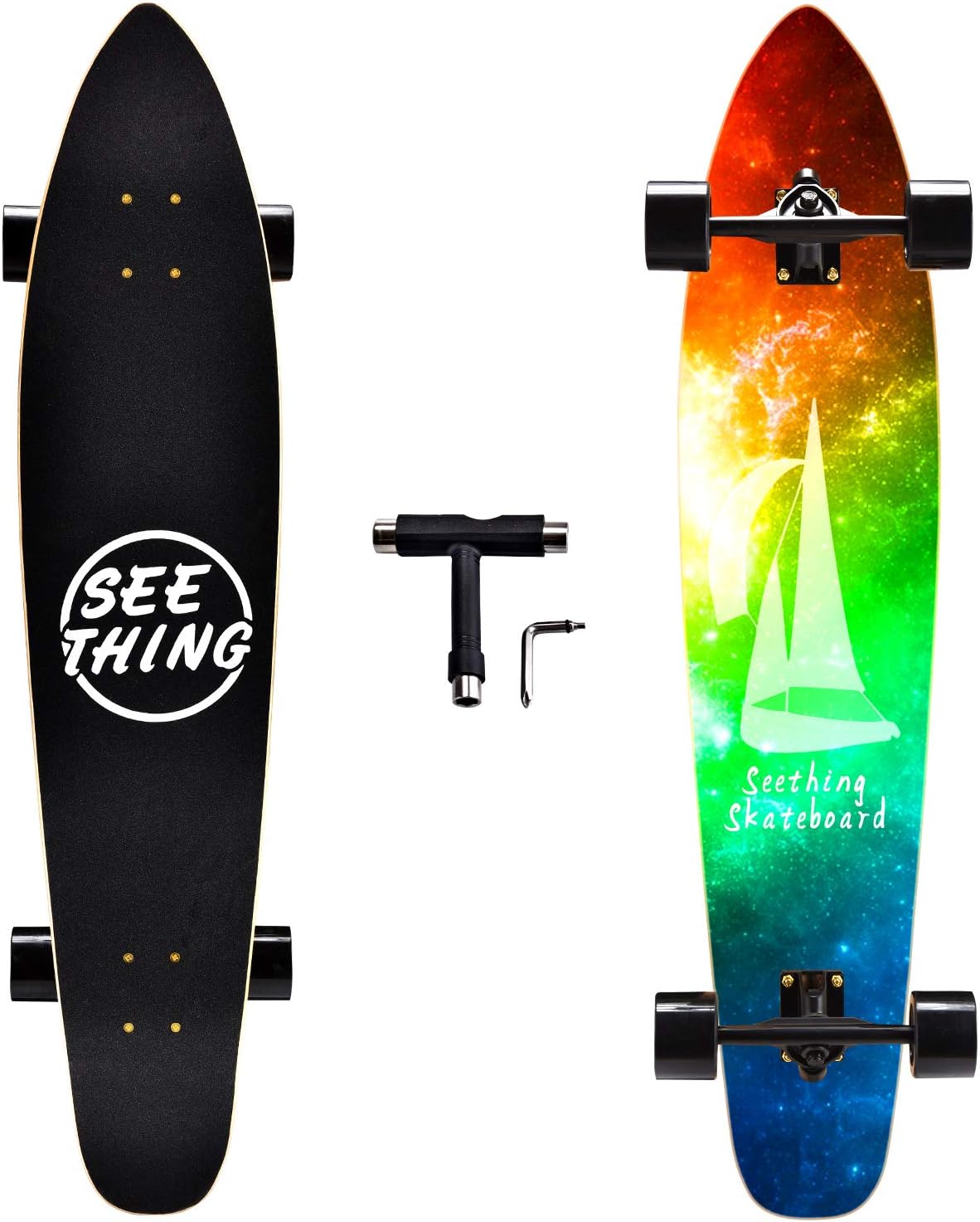 seething 42 Inch Longboard Skateboard Complete Cruiser Pintail, The Original Artisan Maple Skateboard Cruiser Pintail for Cruising, Carving