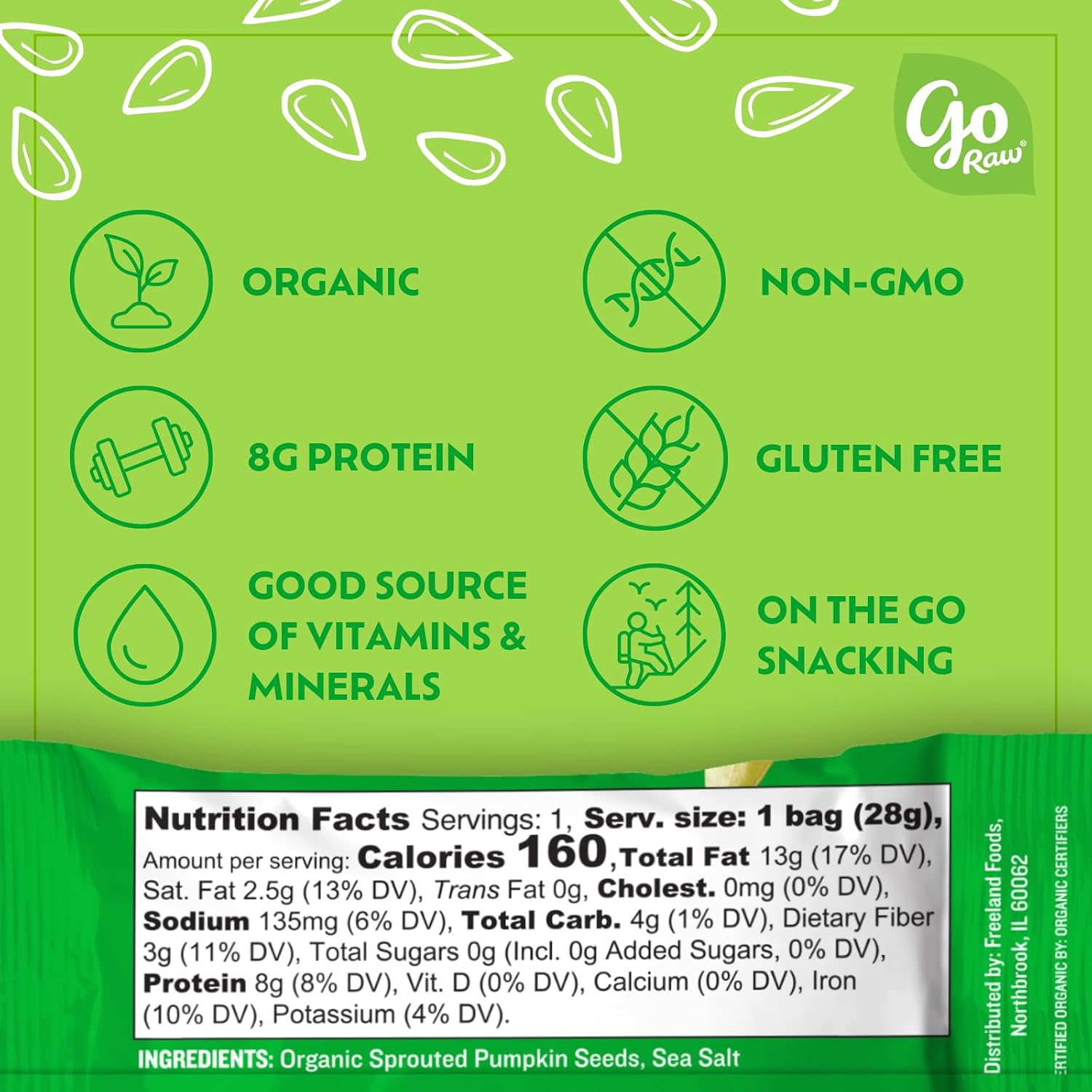 Go Raw Organic Sprouted Pumpkin Seeds - Sea Salted Pepita Snack | Keto, Non-GMO, Vegan, Gluten-Free, Kosher, Paleo, Protein-Packed Superfood, Healthy Vegan Snack for Adults and Kids, 14oz Bag