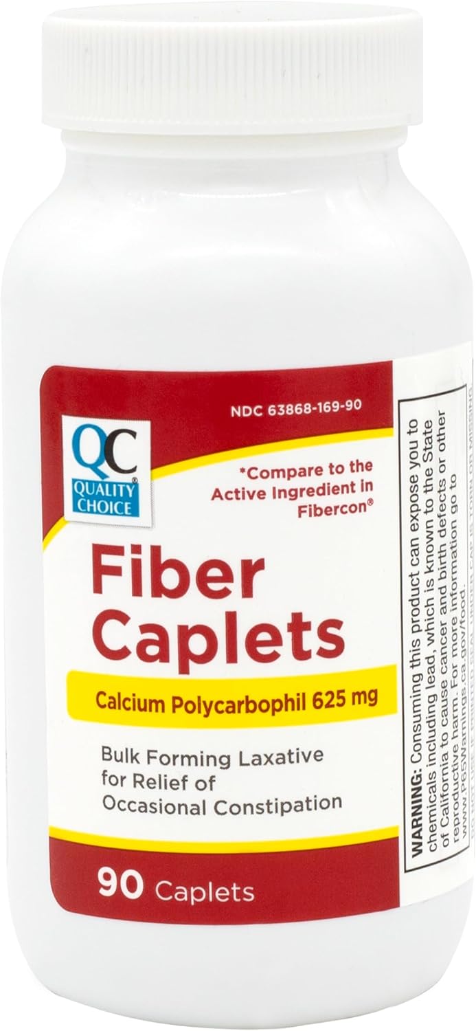 Quality Choice Fiber Therapy Caplets, Safe and Comfortable Constipation Relief Without The Gas and Bloating