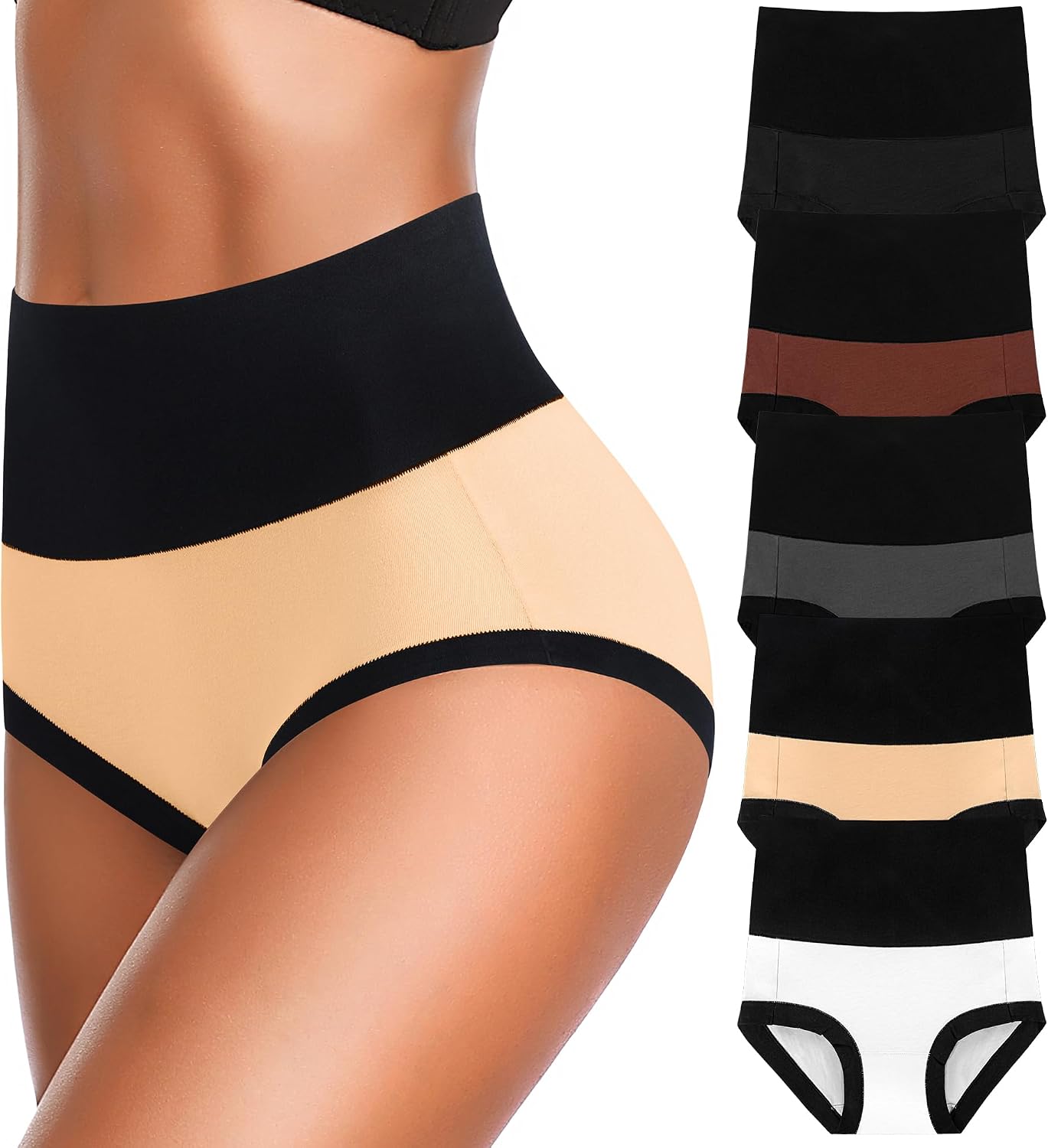 Eiggam Underwear for Women Cotton High Waist Panties Full Coverage Briefs Soft Strech Ladies Breathable Panties-Multi Pack