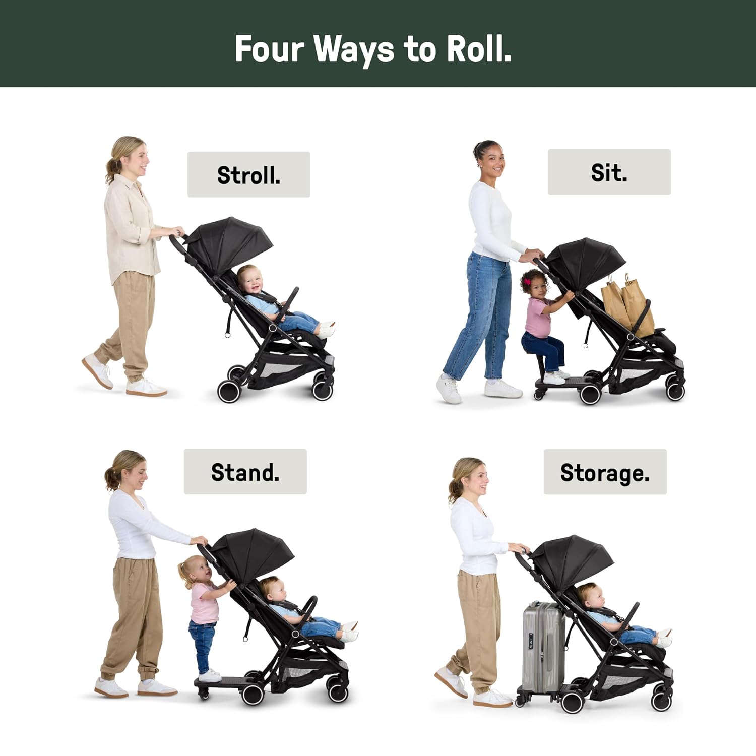 Ingenuity 3D Travelmate Pro Lightweight Travel Stroller with Fold-Away Ride-On Board for Toddlers, Airplane Overhead Bin Compatible, Car Seat Ready, One-Hand Fold