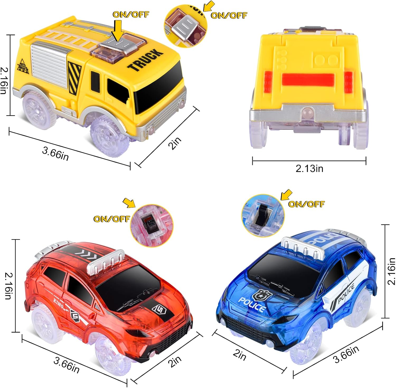 Tracks Cars Only Replacement, Flex Track Race Cars Glow in the Dark with 5 Flashing LED Lights