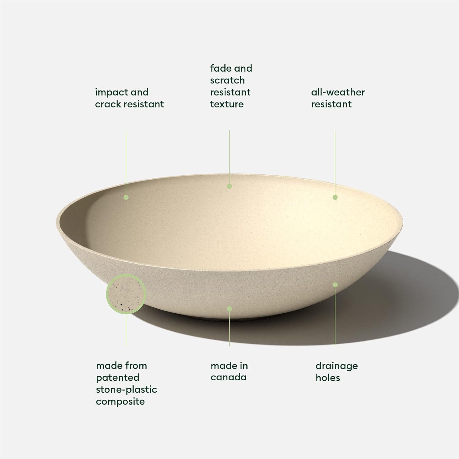 Veradek Mason Series Lane Bowl - Large Outdoor Bowl Planter | Made From a Durable Plastic-Stone Composite With Pre-Drilled Drainage Holes. Modern Patio/Tabletop Décor