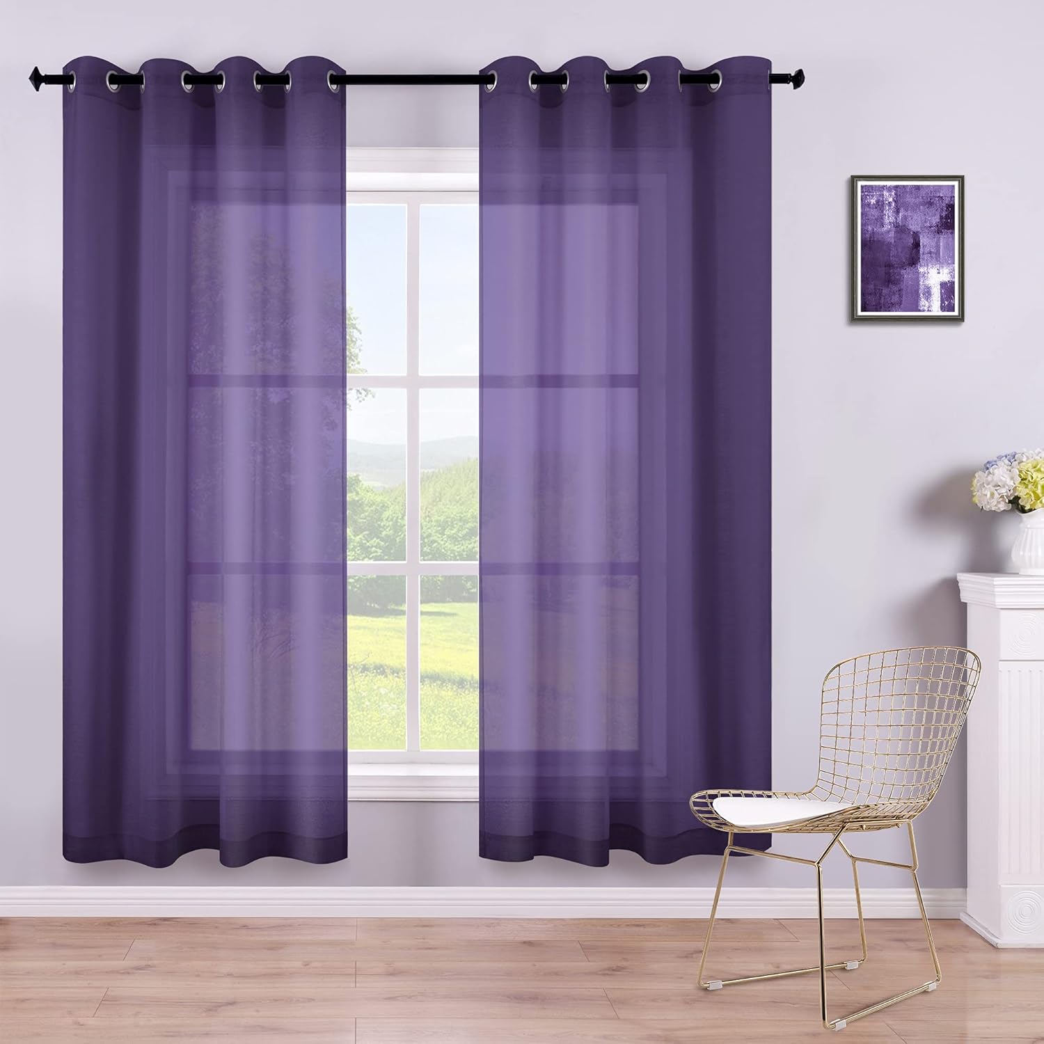 KOUFALL White Sheer Curtains 72 Inches Long for Bedroom Set of 2 Panels Grommet Faux Linen Window Voile Semi Baisc Decorative Sheer Curtains for