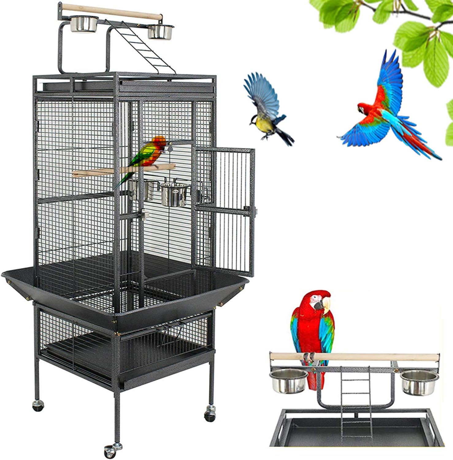Nova Microdermabrasion 68-Inch Height Wrought Iron Standing Large Play Top Bird Cage for African Grey Small Quaker Parrot Cockatiel Sun Parakeet Green Cheek Conure Dove Budgie Lovebird