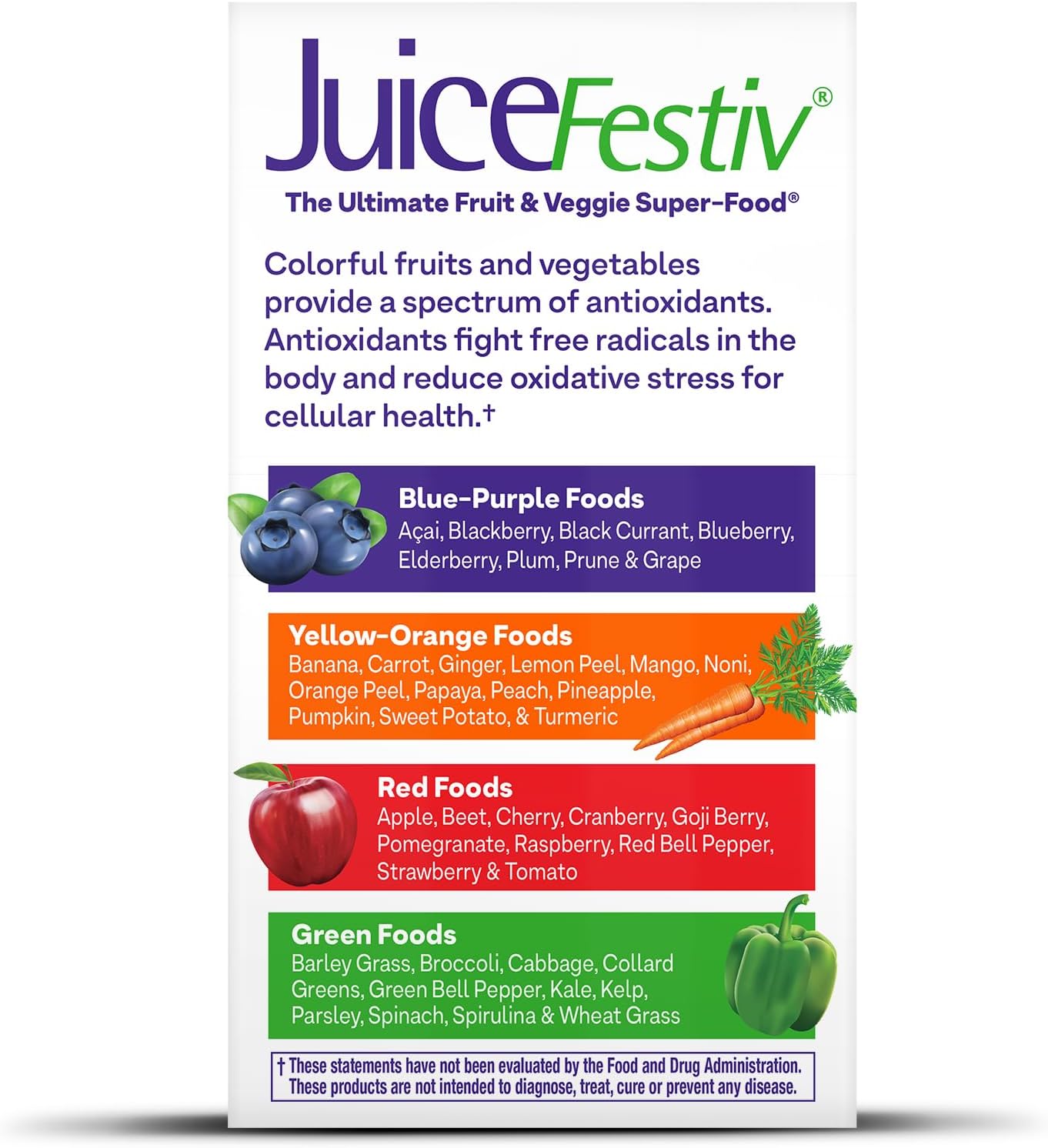 Natrol JuiceFestiv Vitamins and Supplements, 60 Capsules (2-Count) | For Nutrition & Well-being, Antioxidants for Cellular Health, Daily Fruit & Veggie Capsules, 120 Capsules, 30 Day Supply