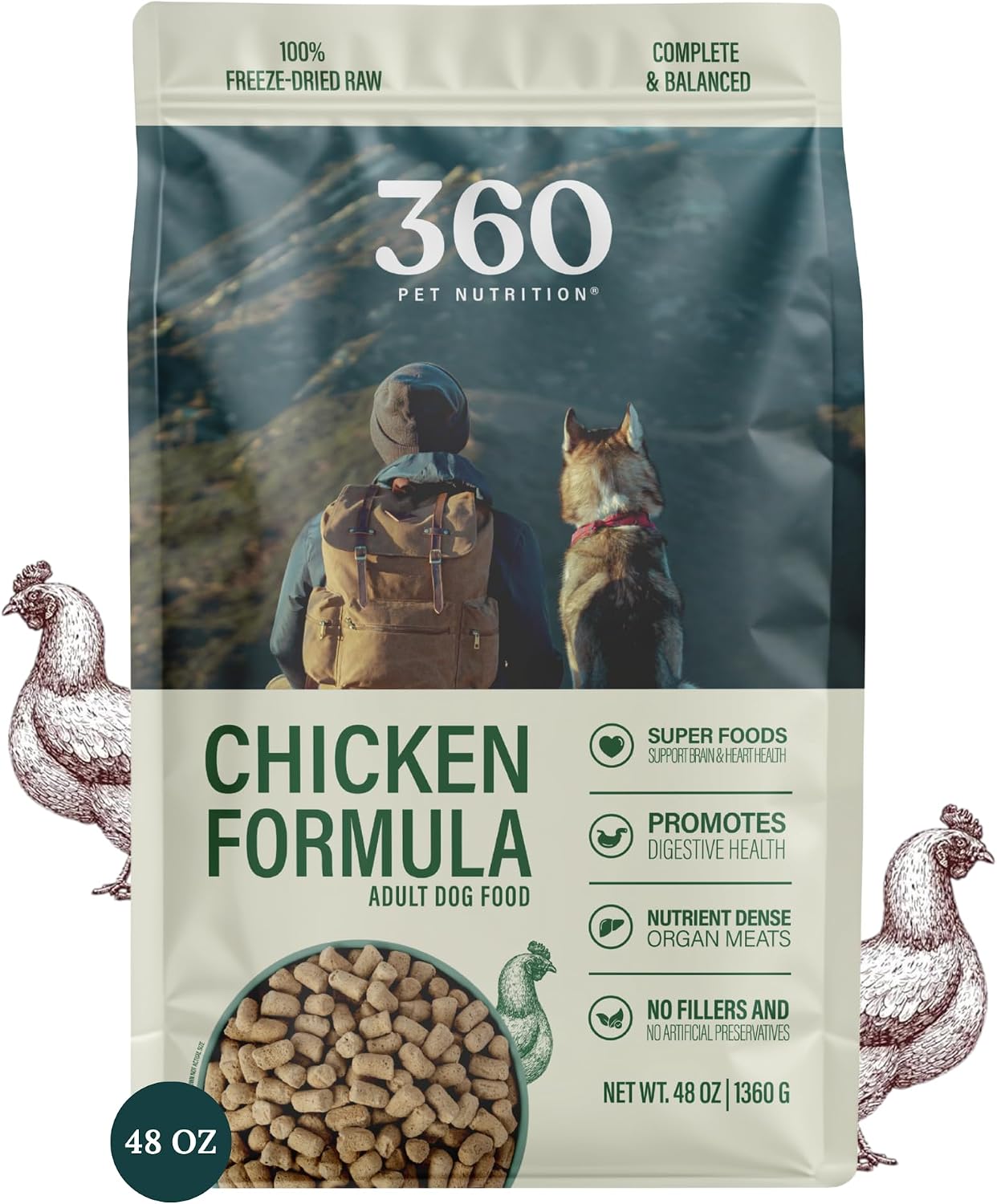 360 Pet Nutrition Freeze-Dried Raw Dog Food – Multi-Protein with Beef, Chicken, Fish, Liver & Organs
