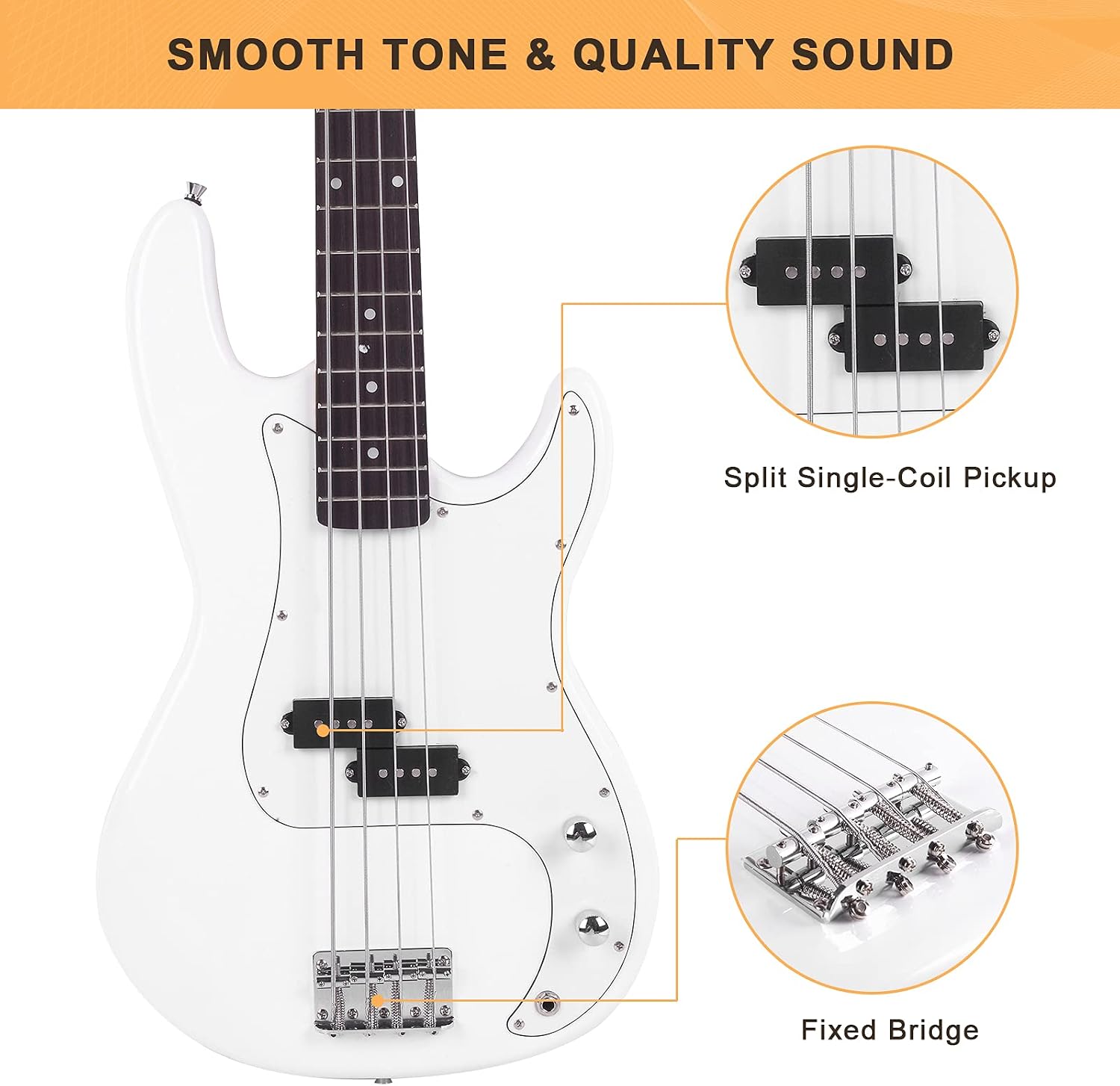 GLARRY Full Size Electric Bass Guitar Beginner Kit 4 String Exquisite Basswood Bass with 20W AMP, Cable, Strap, Bag and Accessories (Transparent Blue, 39"Right Handed)