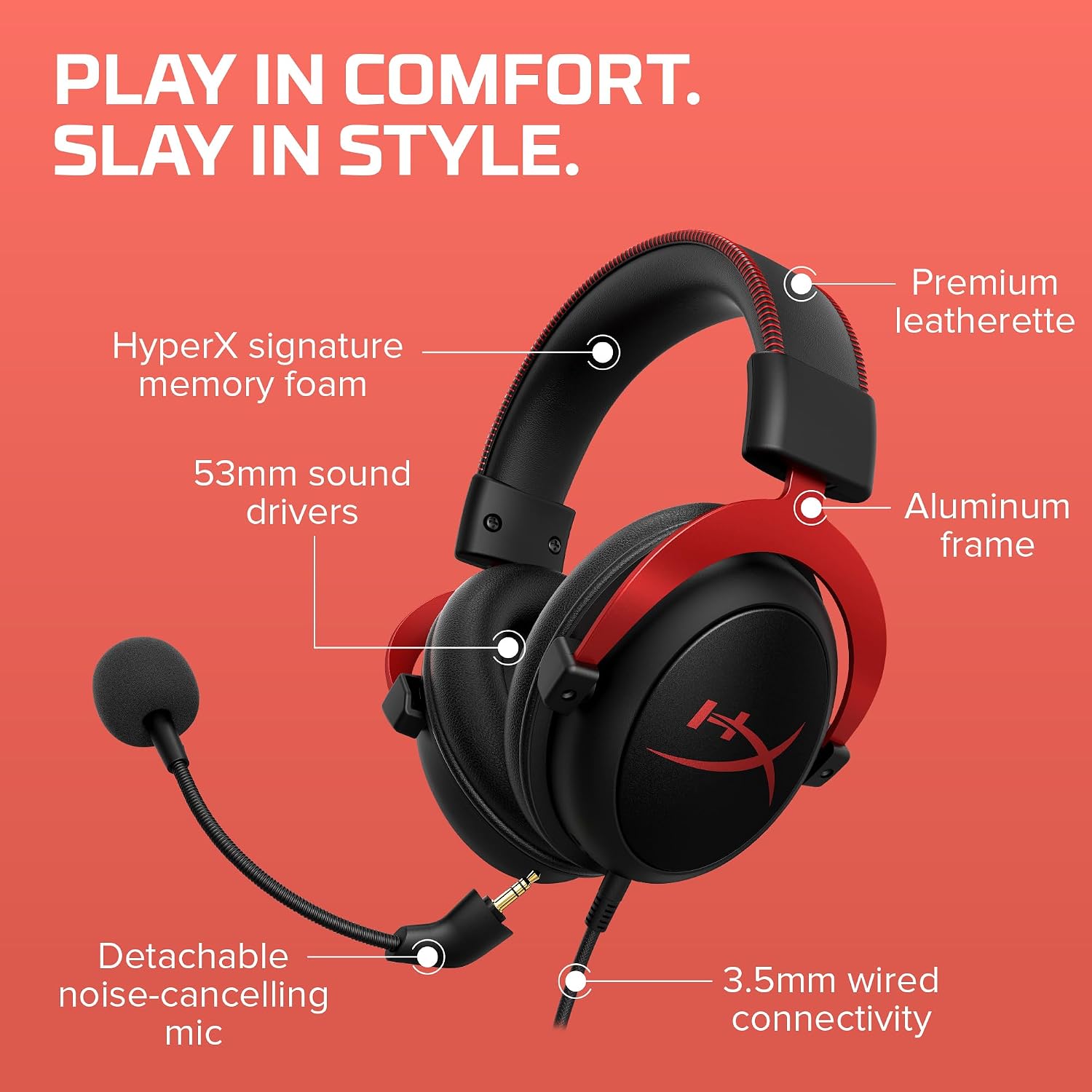 HyperX Cloud II Gaming Headset - 7.1 Surround Sound - Memory Foam Ear Pads - Durable Aluminum Frame - Multi Platform Headset - Works with PC, PS4, PS4 PRO, Xbox One, Xbox One S - Red (KHX-HSCP-RD) | 7.1 Surround Sound, Memory Foam Ear Pads, Durable Alumi…